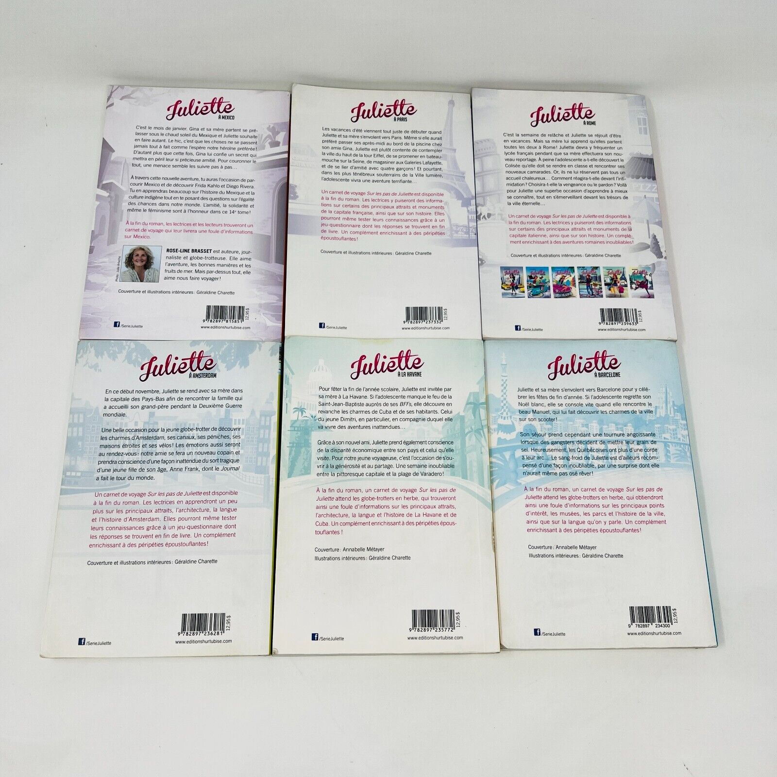 6x Juliette à Barcelone/Mexico/Rome/Paris Rose-Line Brasset Lot Livres Hurtubise