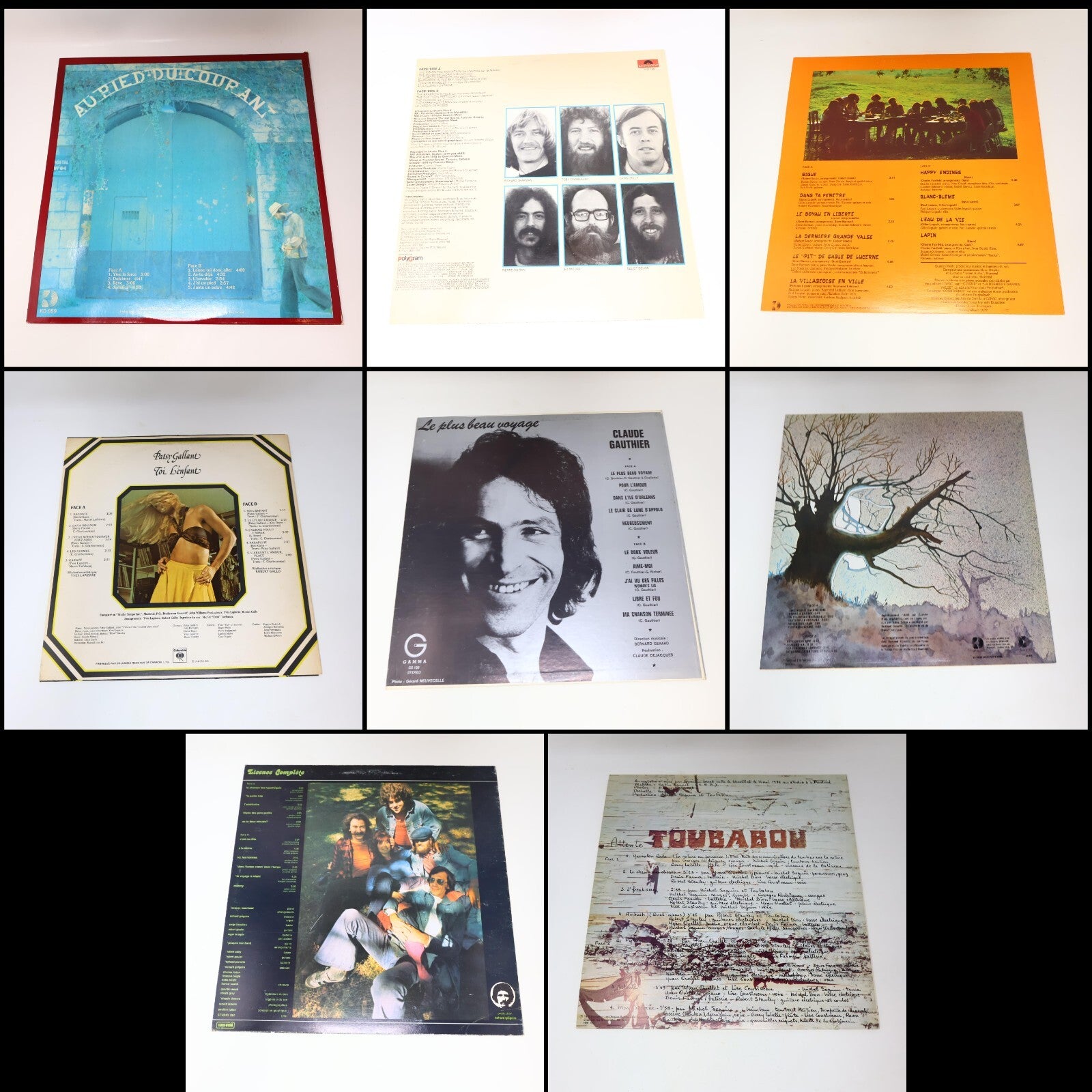 Rock/Pop/Folk/Funk Québécois 70s Lot 8 Disques Toubabou/Julien/Barde/Connivence