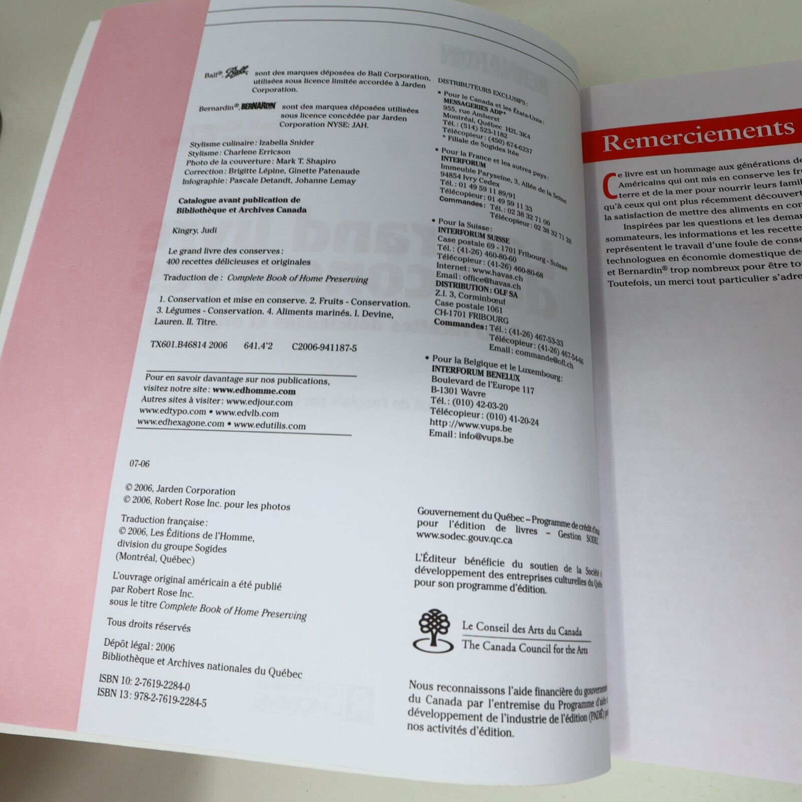 2006 Le Grand Livre des Conserves Bernardin Judi Kingry Cuisine Recettes 2000s