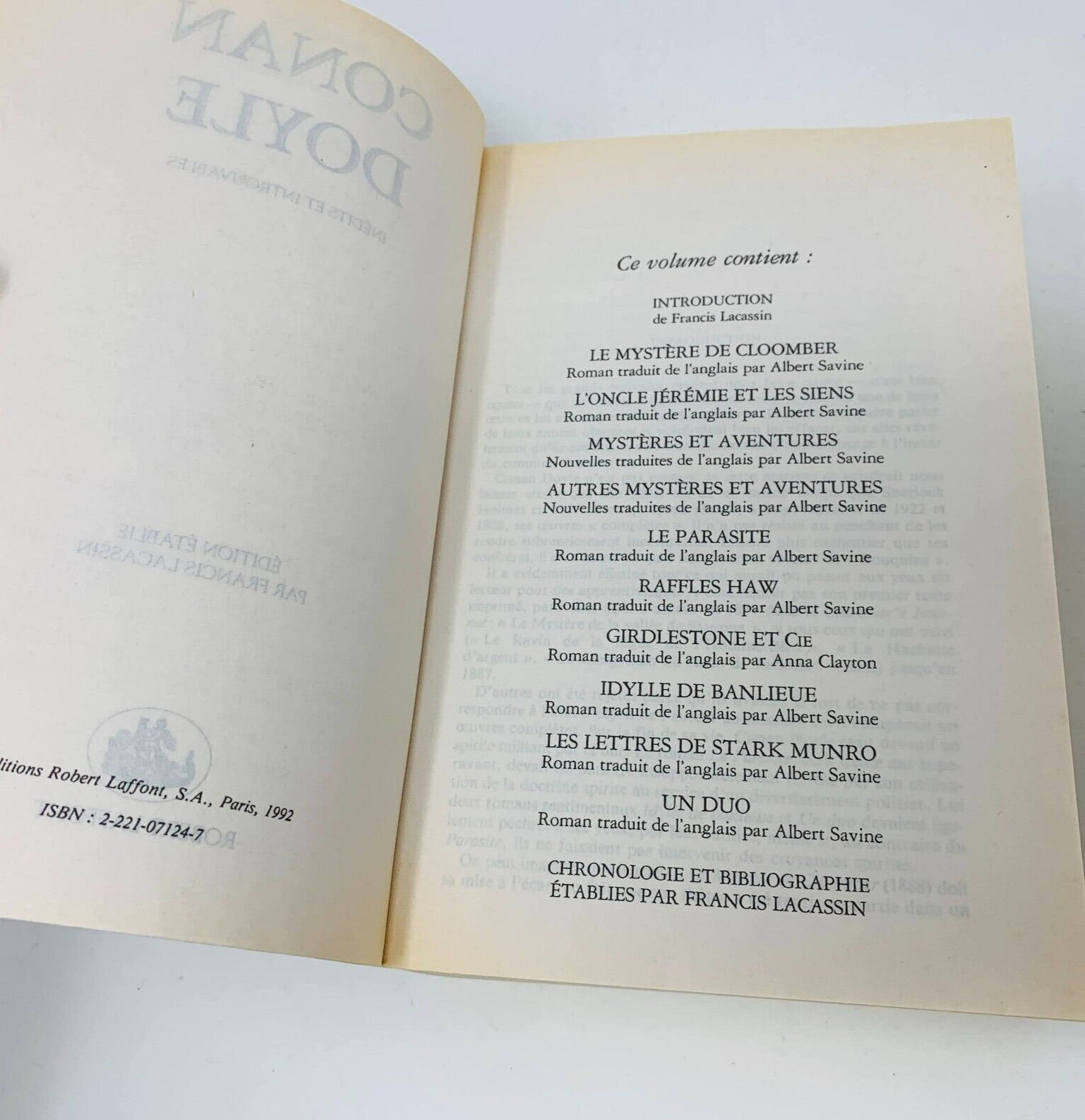 1992 Conan Doyle Inédits et Introuvables Robert Laffont Bouquins Livre Omnibus