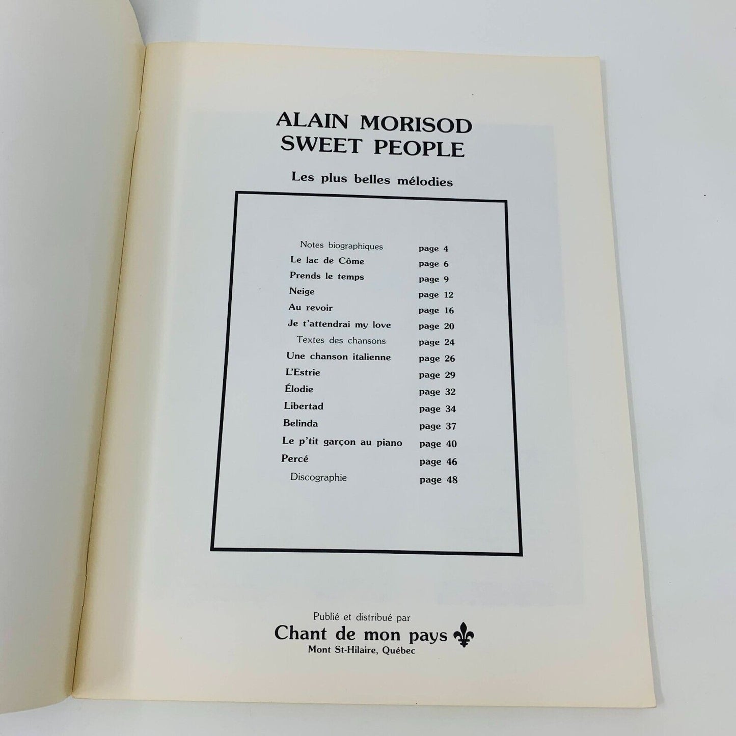 1985 Les Plus Belles Mélodies Alain Morisod Sweet People Partitions Songbook