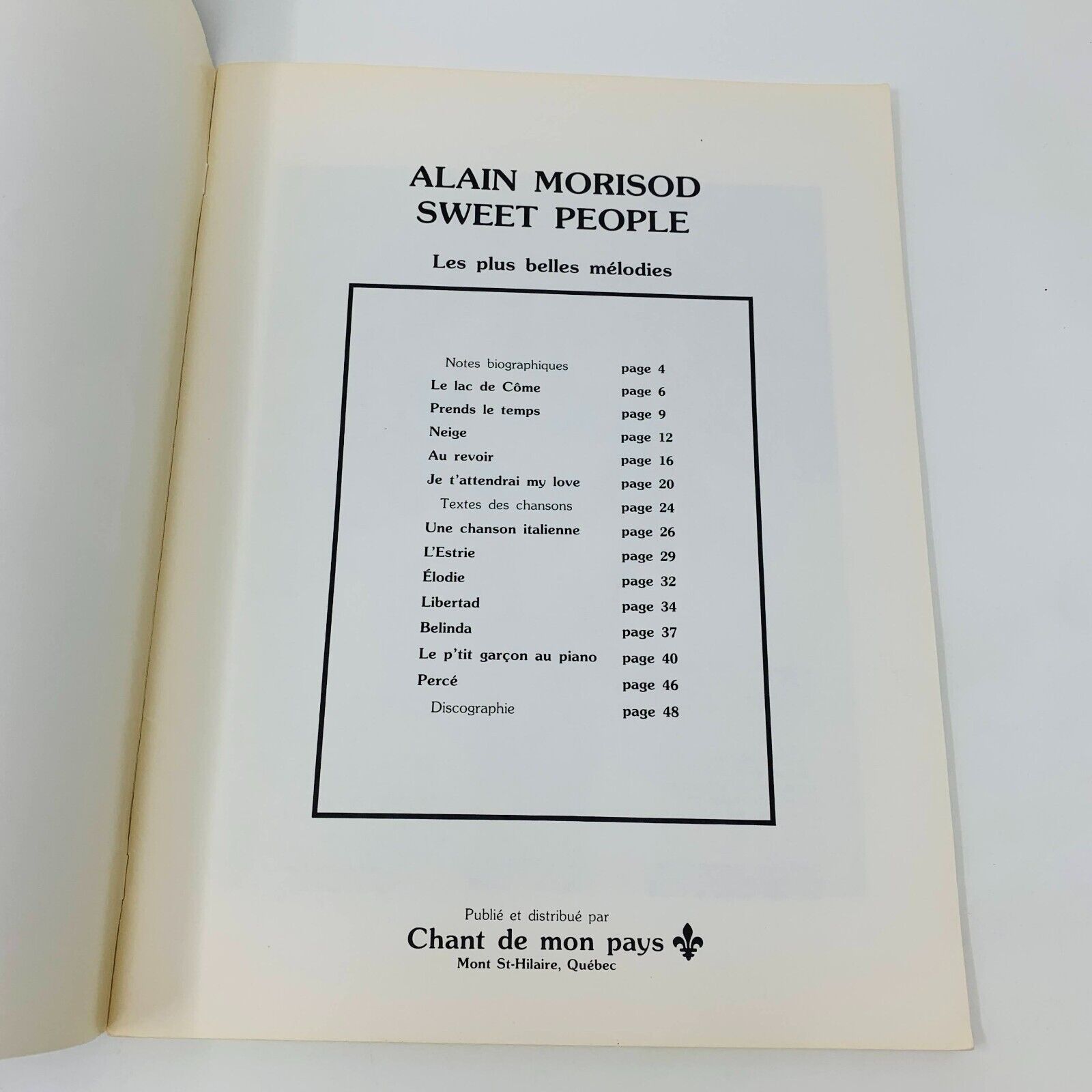 1985 Les Plus Belles Mélodies Alain Morisod Sweet People Partitions Songbook