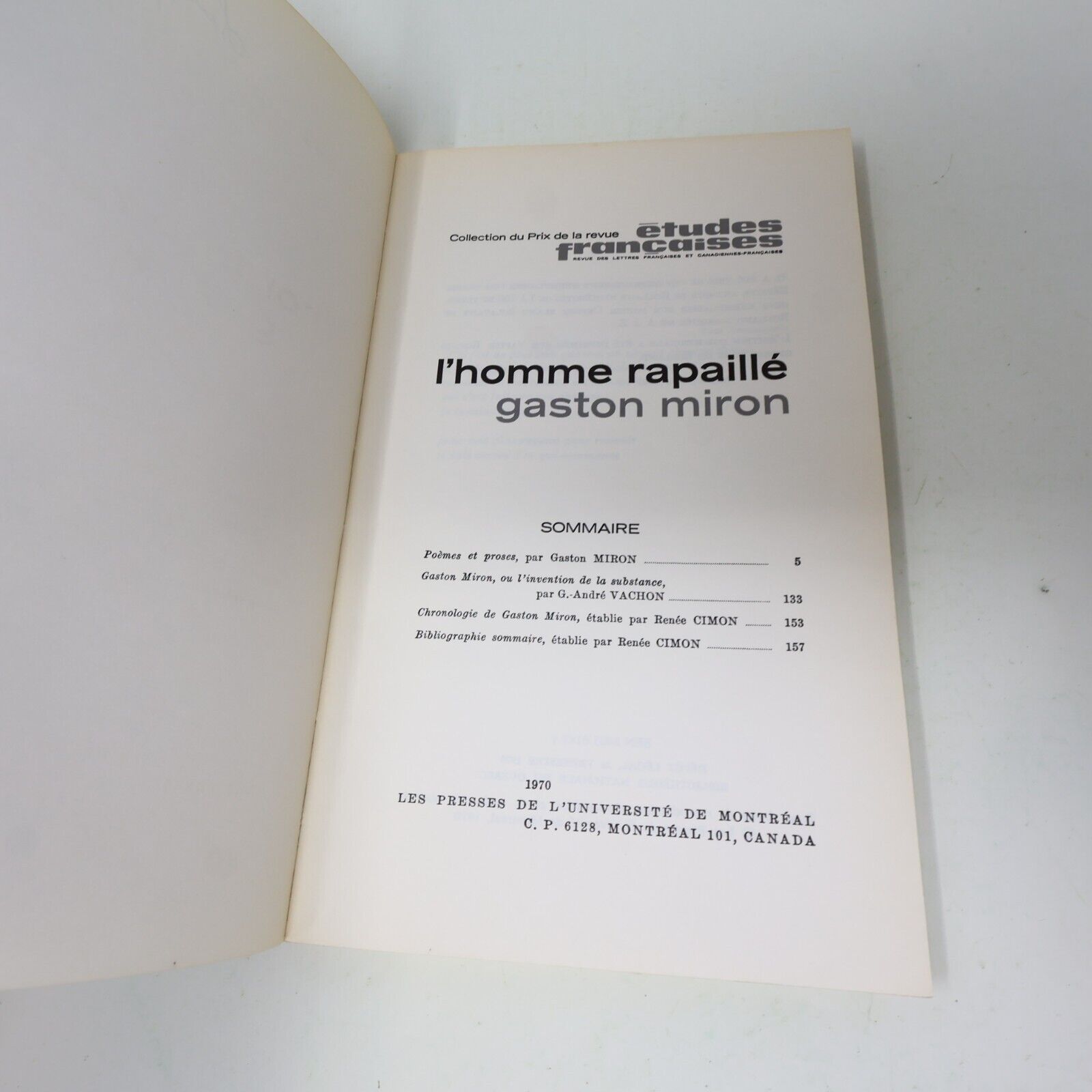 1978 L'Homme Rapaillé Gaston Miron Littérature Québécoise Poésie Français Livre