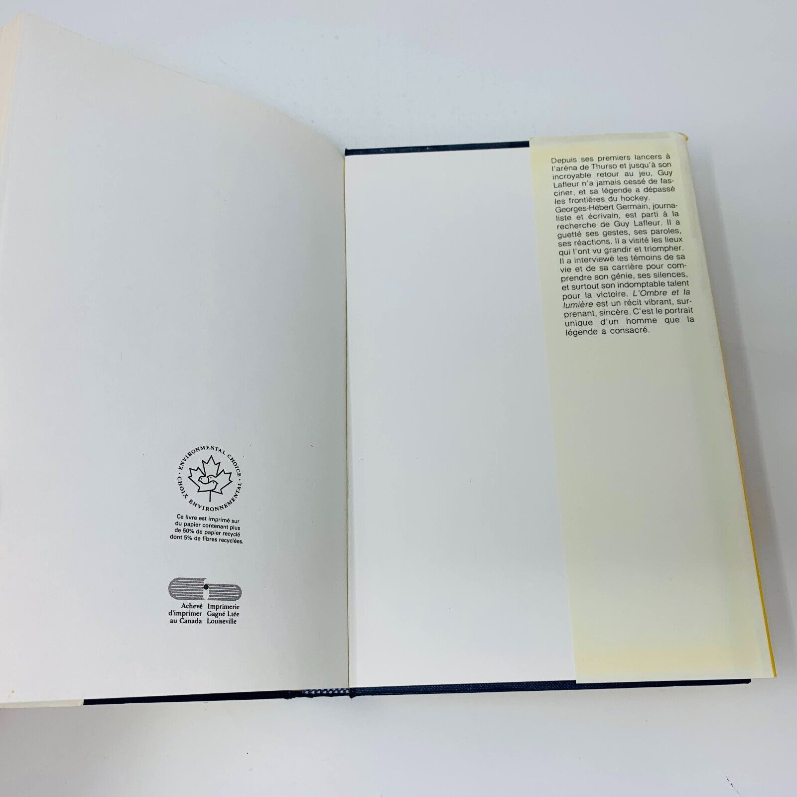 Guy Lafleur L'Ombre et la Lumière Georges-Hébert Germain Couverture Rigide 1990s
