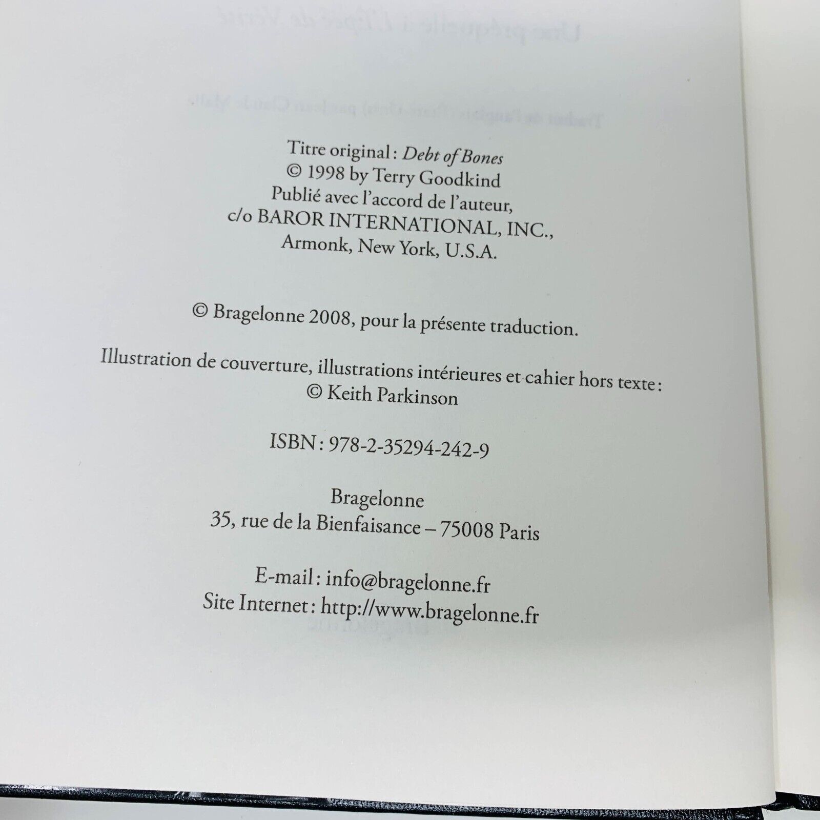 2008 Dette D'Os L'Épée de Vérité Préquelle Bragelonne Terry Goodkind HCDJ French