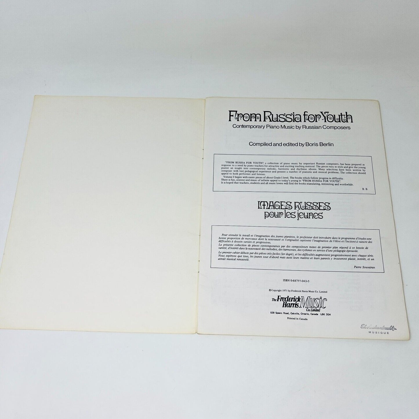 1971 From Russia for Youth Compiled by Boris Berlin Songbook Sheet Music Piano