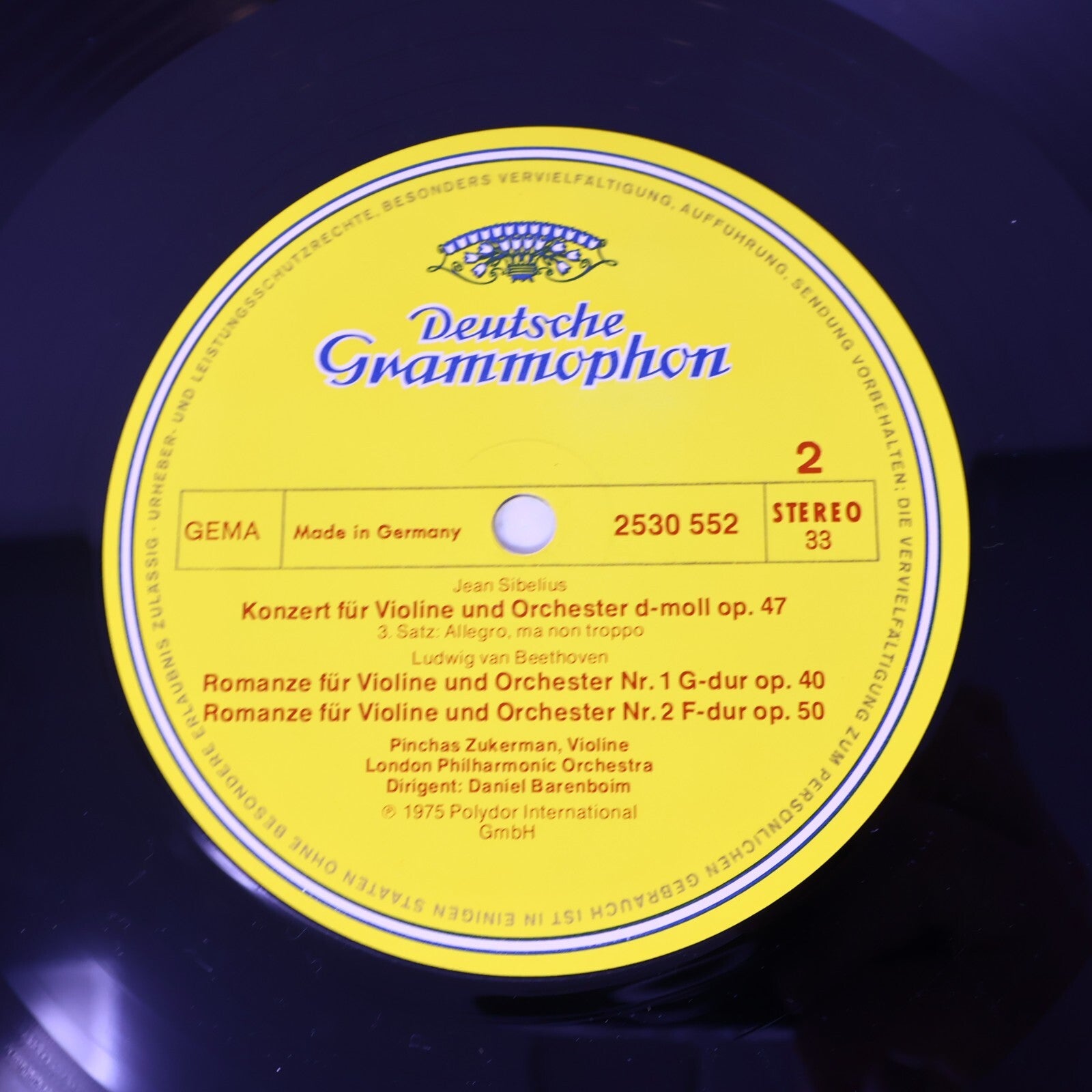 Pinchas Zukerman Daniel Barenboim Sibelius Beethoven Violin LP Record 2530 552