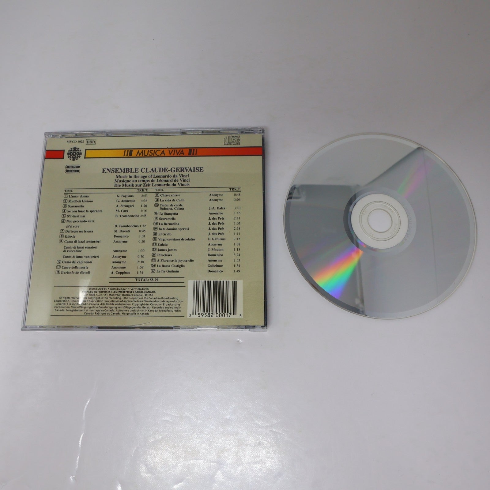 Ensemble Claude-Gervaise CD Music In The Age Of Leonardo Da Vinci Musica Viva