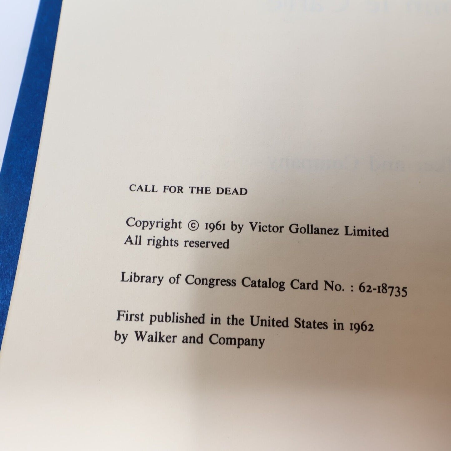 1962 Call For the Dead John le Carré Walker and Company Hardcover Espionage Spy