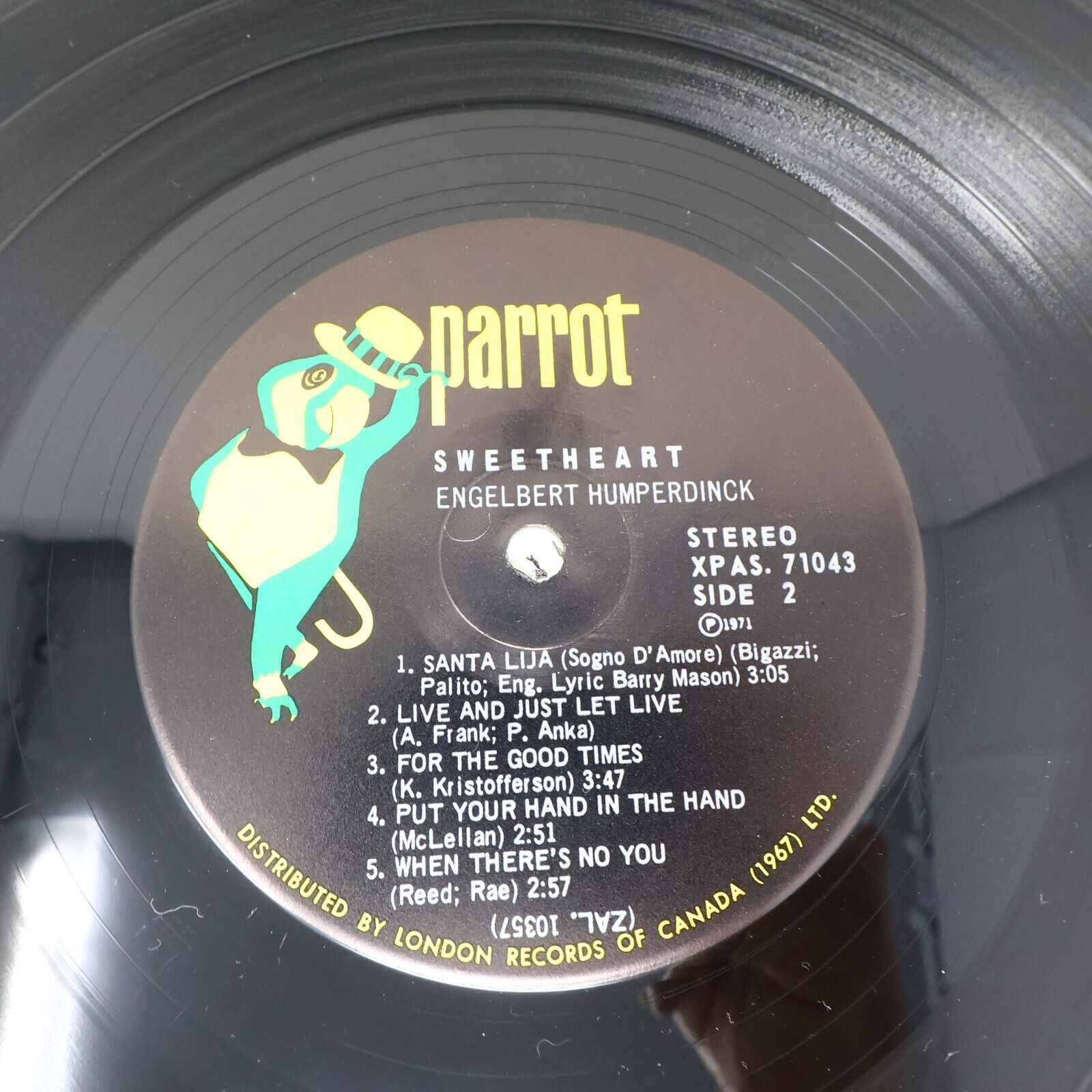 Engelbert Humperdinck Sweetheart LP Record Vinyl 1971 Canada Parrot XPAS 71043