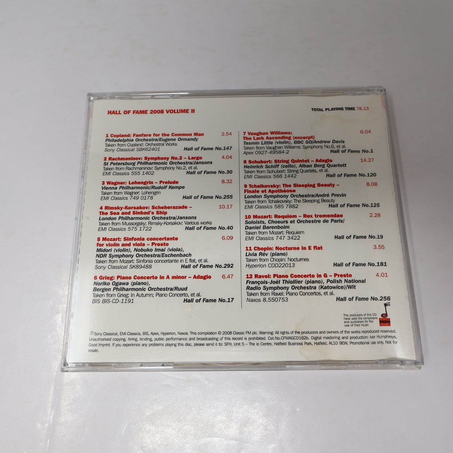Classic FM Hall of Fame 2008 Volume One-Two #1-2 CD Lot Fauré/Beethoven/Bach