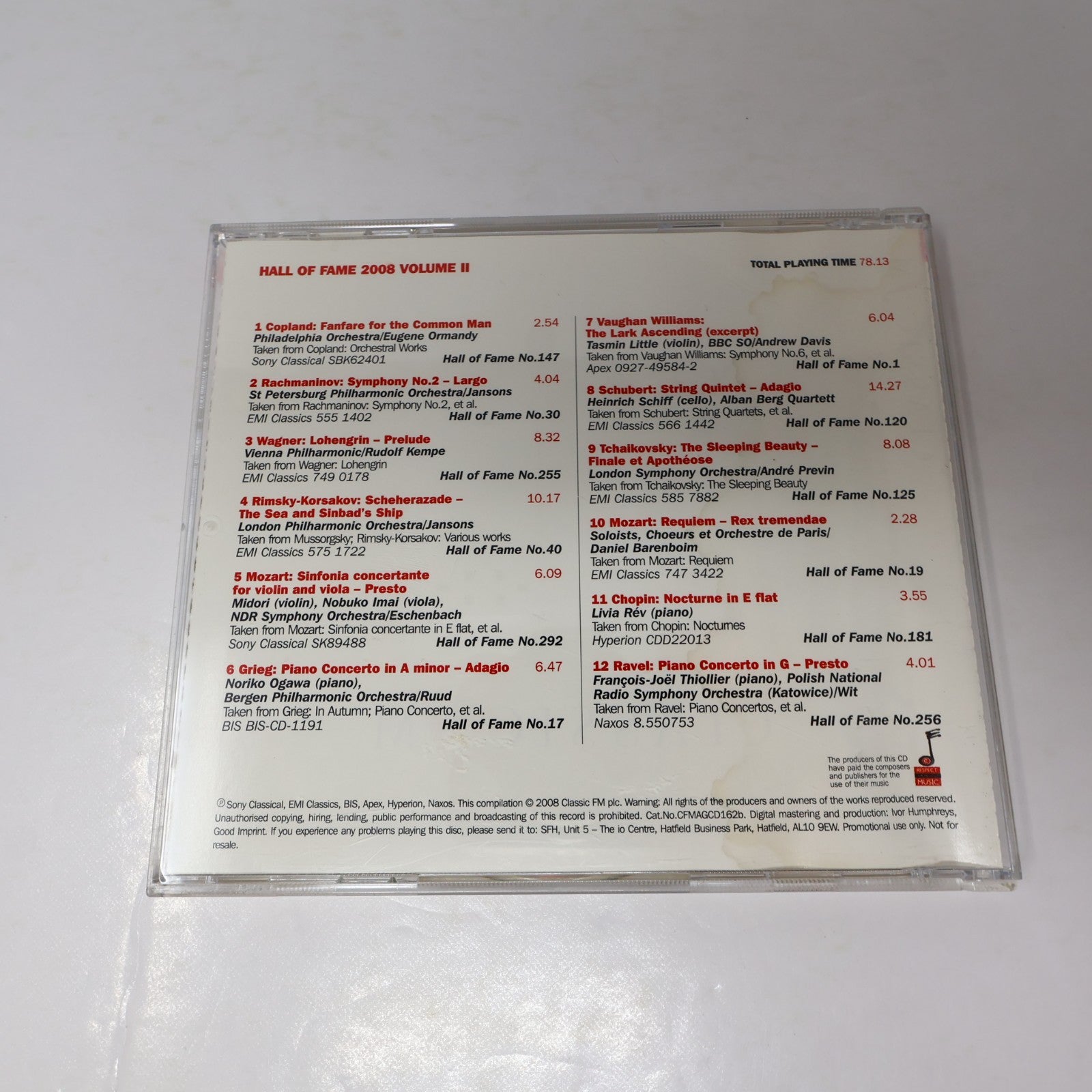 Classic FM Hall of Fame 2008 Volume One-Two #1-2 CD Lot Fauré/Beethoven/Bach