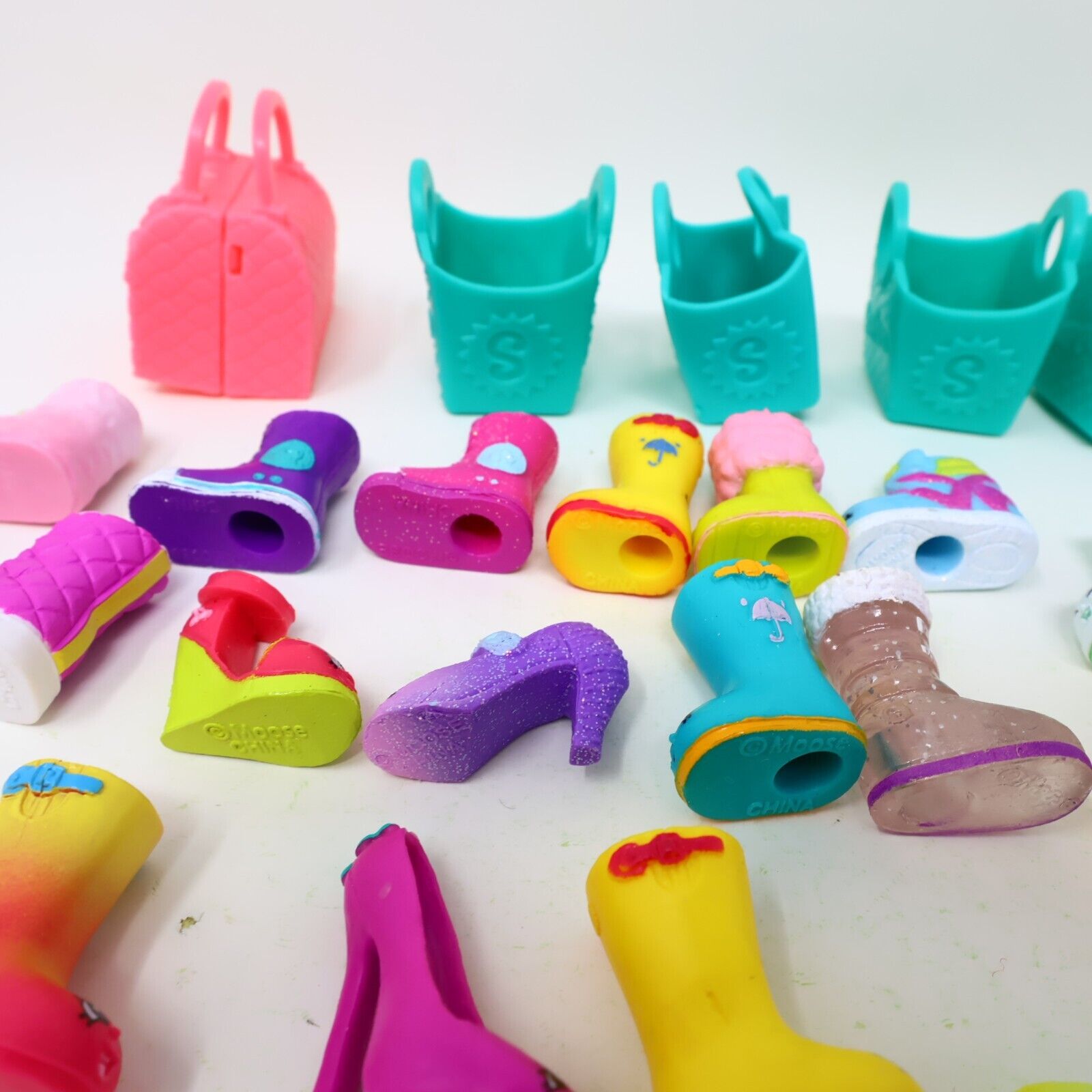 Lot of 21 Shopkins Figures Toys Mixed Boots Shoes High Heels Baskets Moose