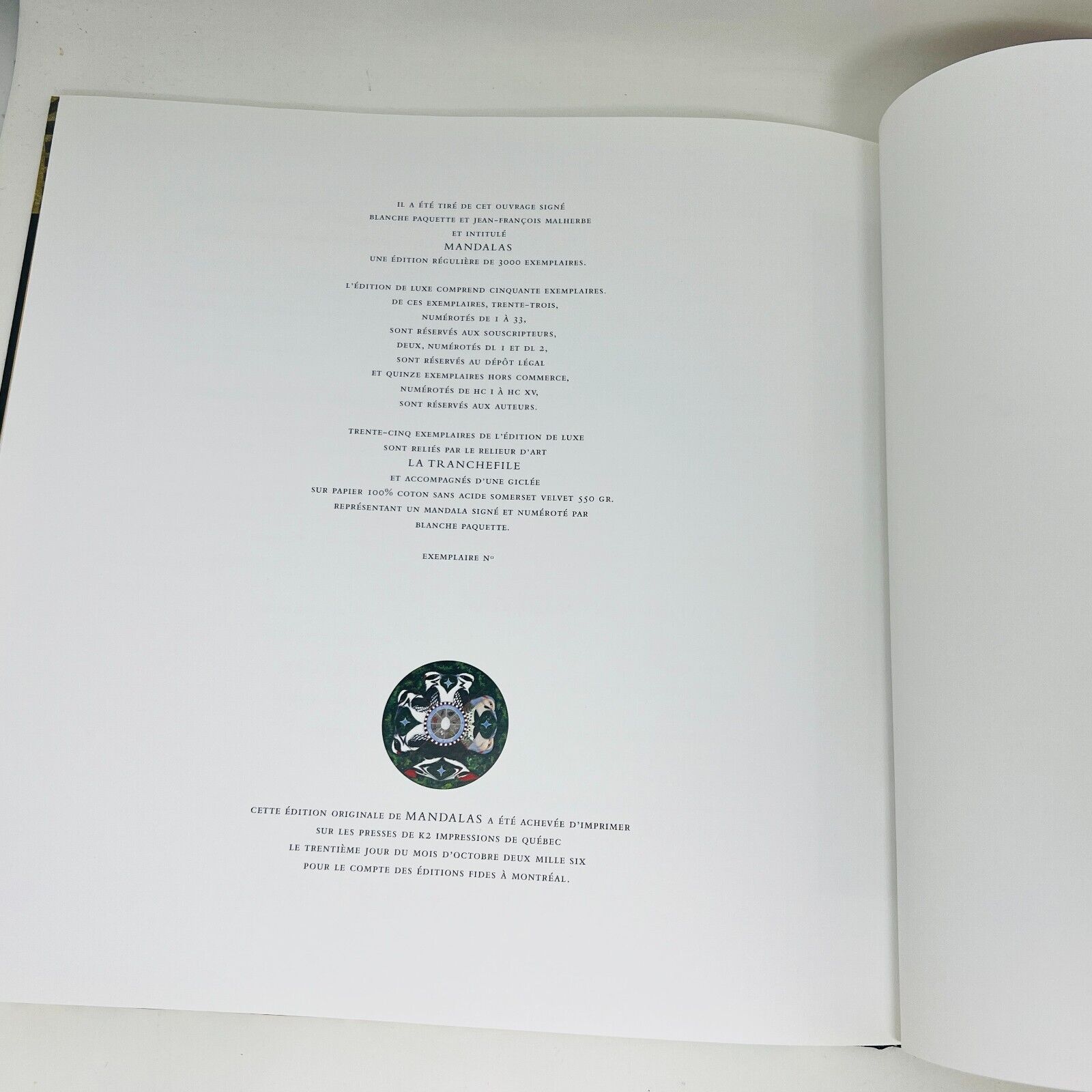 2006 Mandalas Oeuvre de Blanche Paquette Monographie d'Artiste Français Livre HC