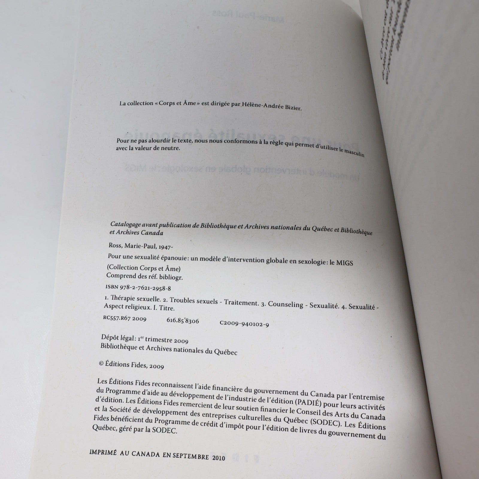 Pour une Sexualité Épanouie Marie-Paul Ross Fides 2009 PB Français French Livre