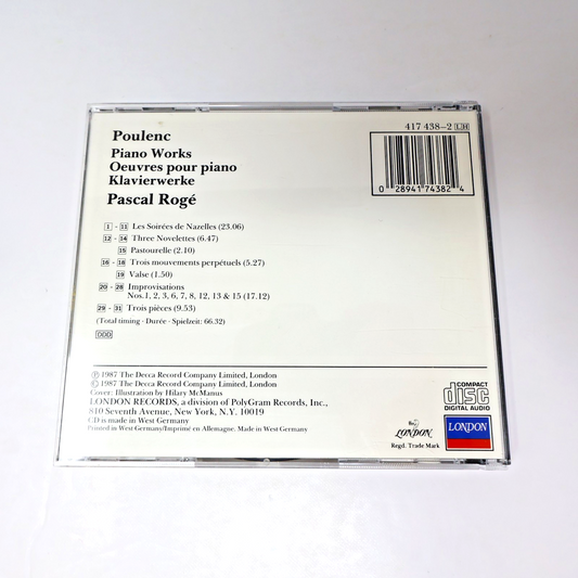 Poulenc Piano Works/Les Soirées de Nazelles CD Pascal Rogé London 1987 417 438-2