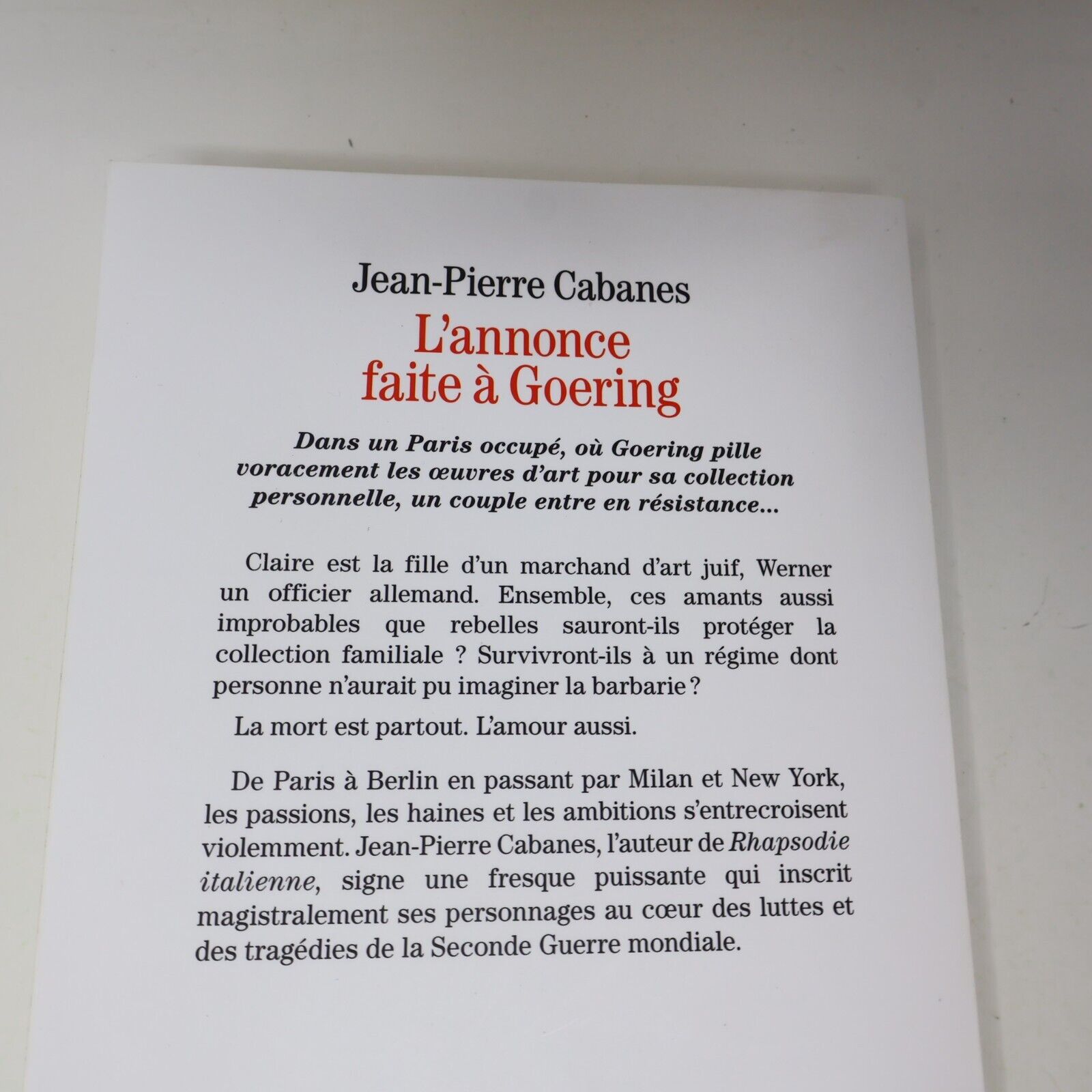 2023 L'Annonce Faite à Goering Jean-Pierre Cabanes Roman Historique Albin Michel