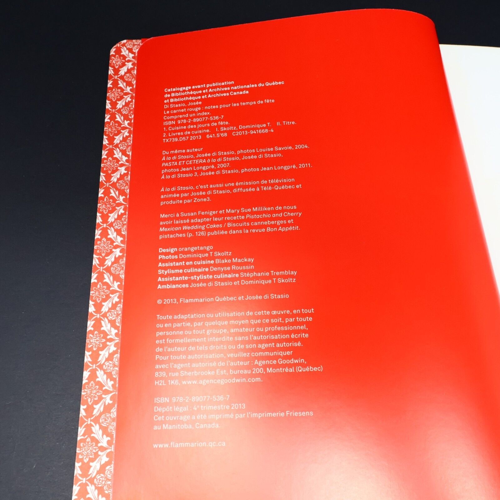 2013 Le Carnet Rouge de Josée Di Stasio Hardcover HC Flammarion Cuisine Recettes