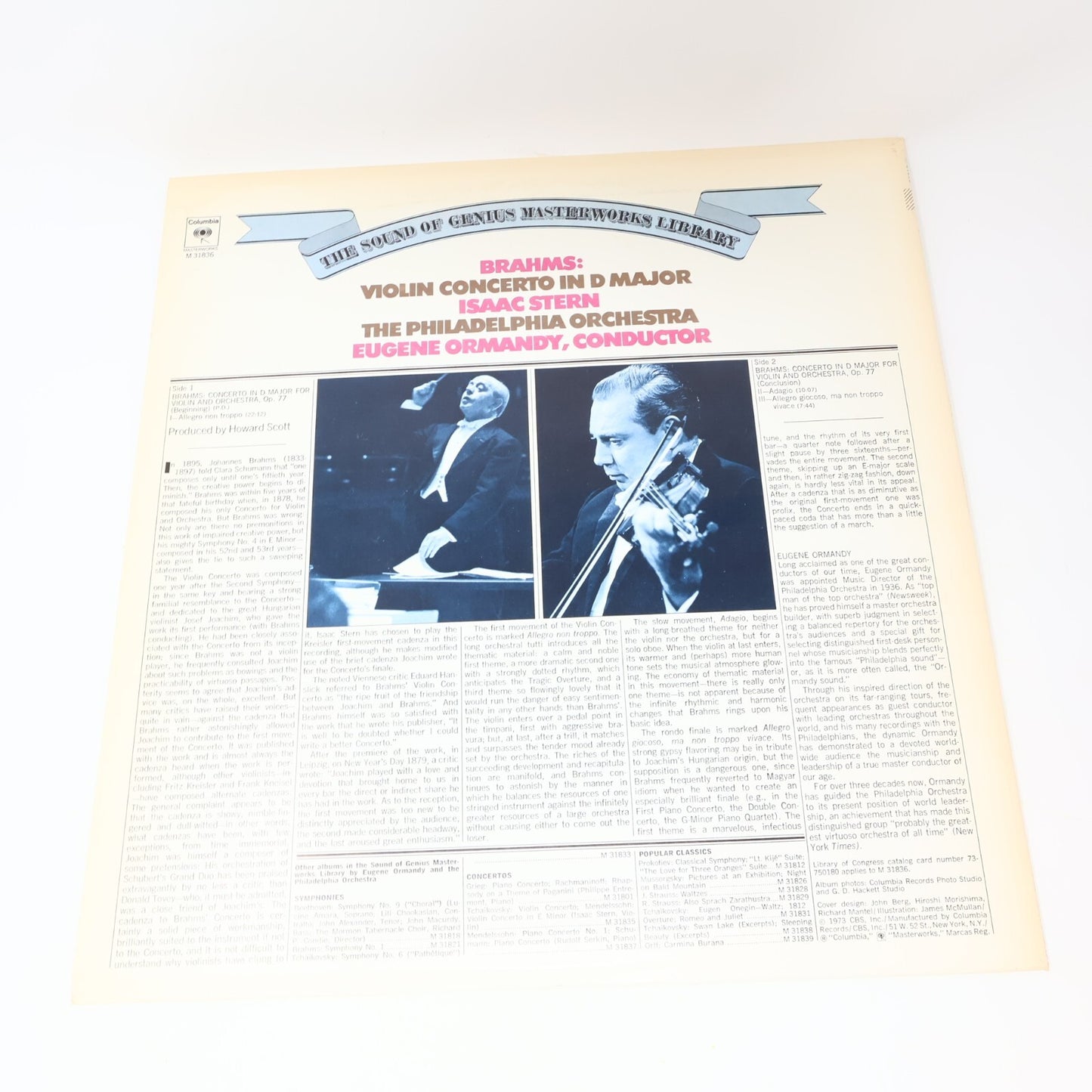 Isaac Stern Brahms Ormandy Violin Concerto In D Major 1973 Record Vinyl M 31836