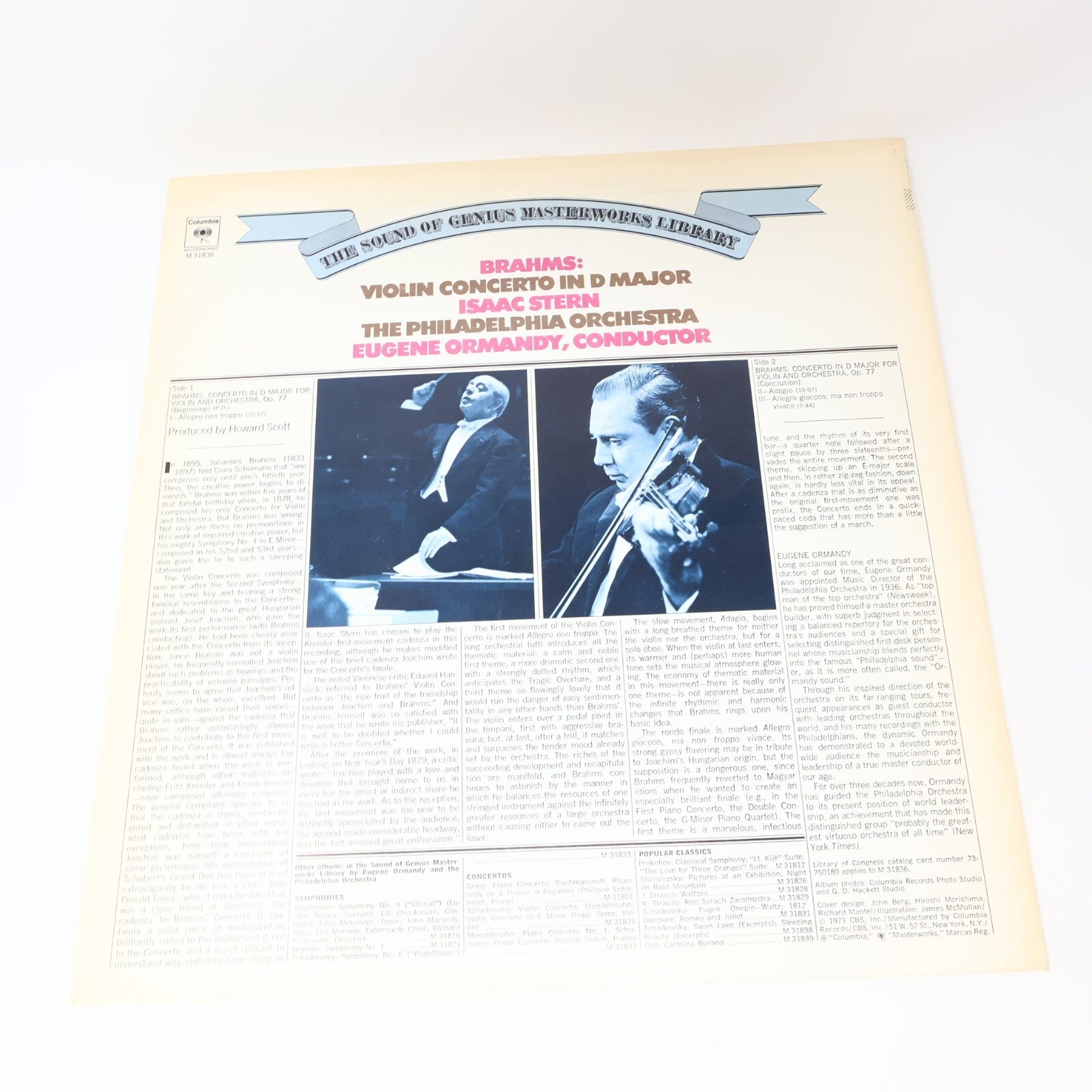 Isaac Stern Brahms Ormandy Violin Concerto In D Major 1973 Record Vinyl M 31836