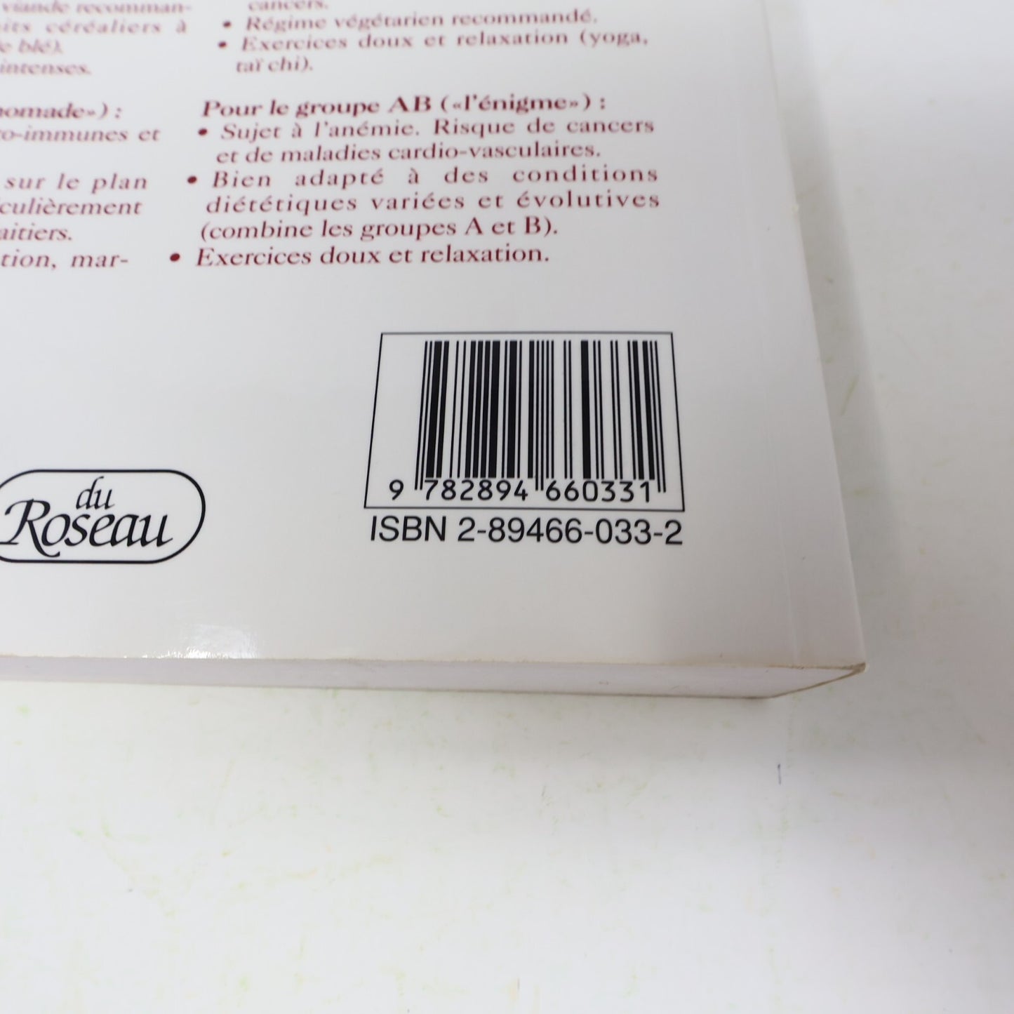 1999 4 Groupes Sanguins 4 Régimes Peter d'Adamo du Roseau Alimentation Nutrition