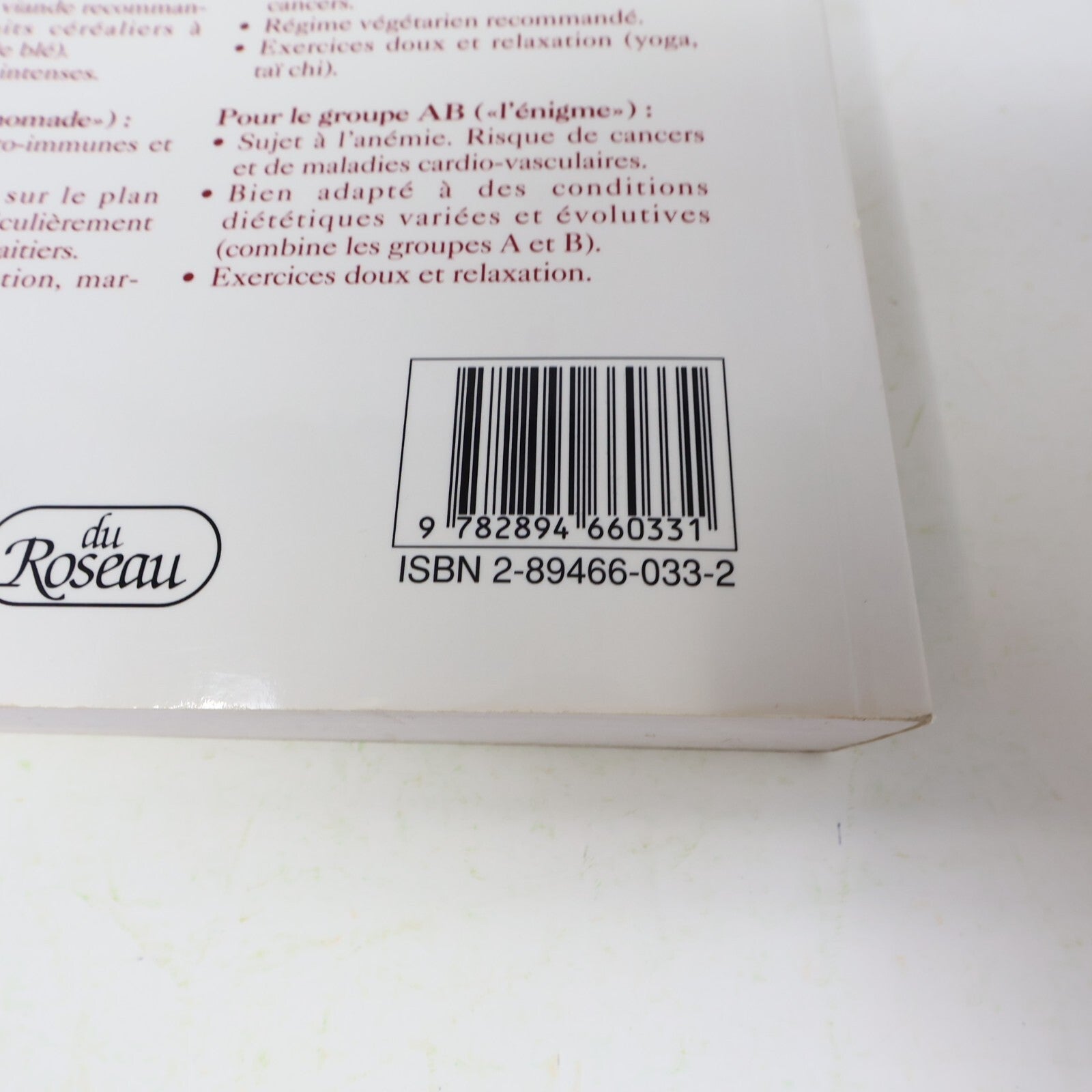 1999 4 Groupes Sanguins 4 Régimes Peter d'Adamo du Roseau Alimentation Nutrition