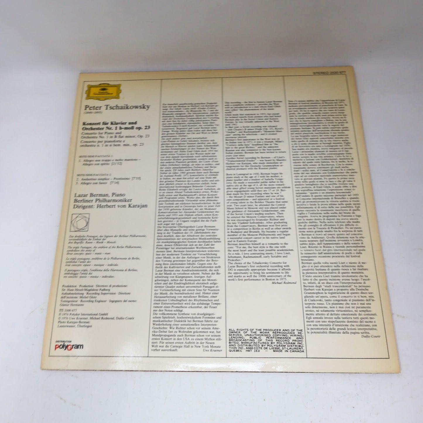 Tschaikowsky Von Karajan Lazar Berman Berliner Klavierkonzert 1 Record 2530 677
