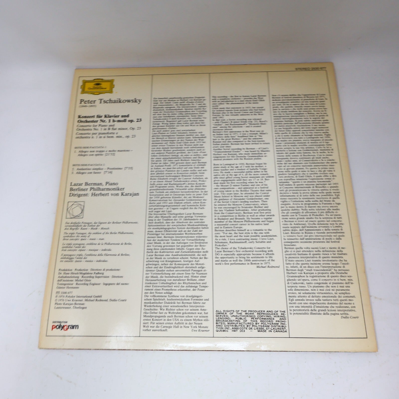 Tschaikowsky Von Karajan Lazar Berman Berliner Klavierkonzert 1 Record 2530 677