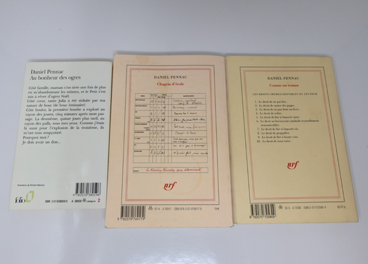 Daniel Pennac Lot 3 Livres Comme un Roman/Chagrin d'École/Au Bonheur des Ogres