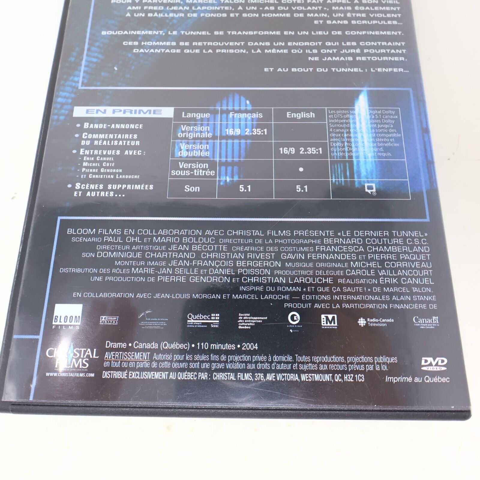 Le Dernier Tunnel DVD Michel Côté Jean Lapointe Érik Canuel Testé NTSC 2004 16:9