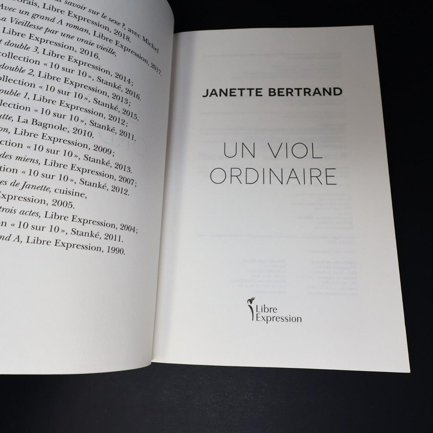 2020 Un Viol Ordinaire de Janette Bertrand Paperback PB Libre Expression Fiction