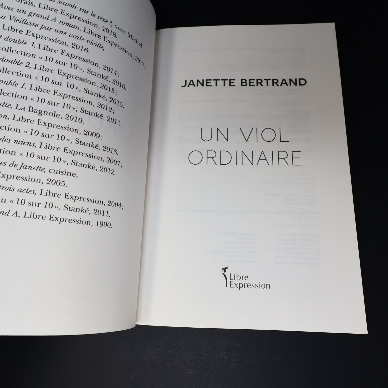 2020 Un Viol Ordinaire de Janette Bertrand Paperback PB Libre Expression Fiction