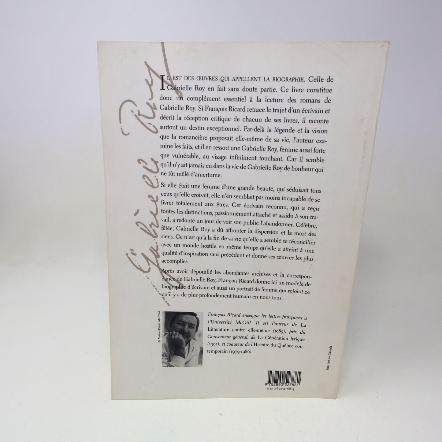 1996 Gabrielle Roy une Vie Biographie François Ricard Boréal Français Paperback