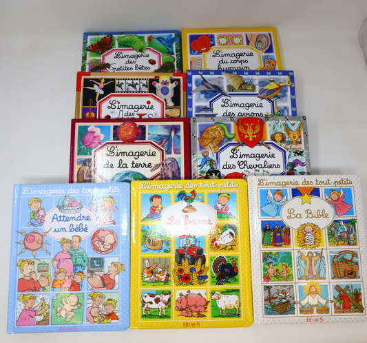 L'Imagerie Lot 9 Livres Ferme/Corps Humain/Avions/Arts/Petites Bêtes Français