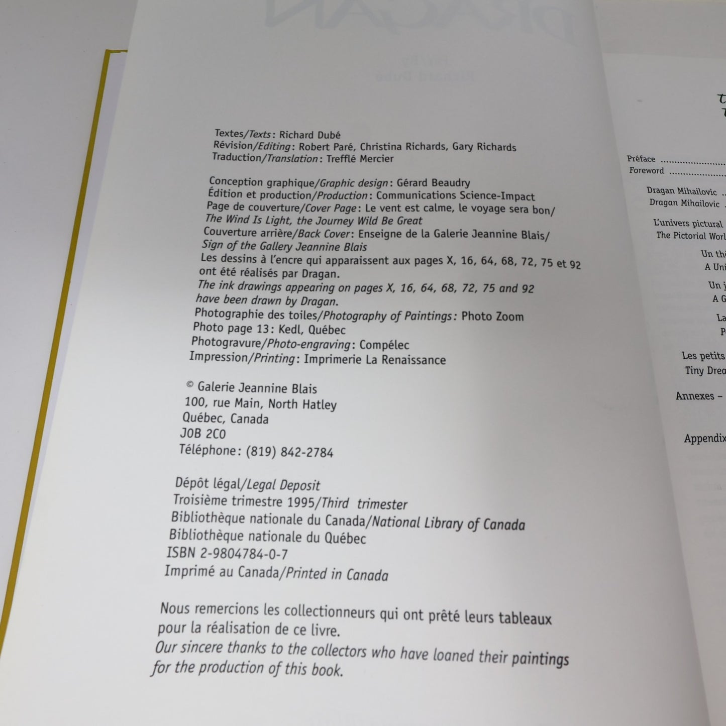 Dragan Art Monographie d'Artiste 1995 HC Galerie Jeannine Blais Hardcover Book