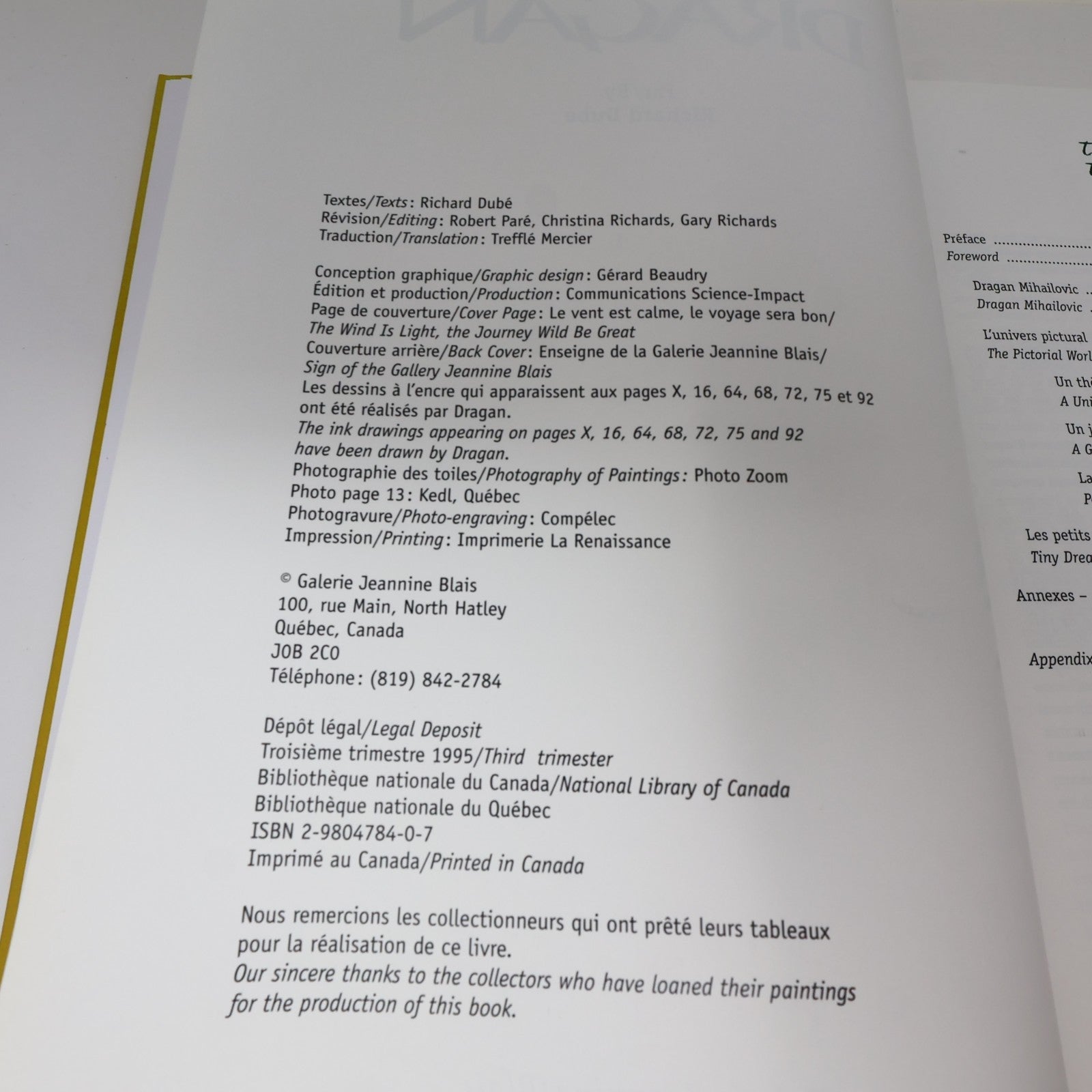 Dragan Art Monographie d'Artiste 1995 HC Galerie Jeannine Blais Hardcover Book