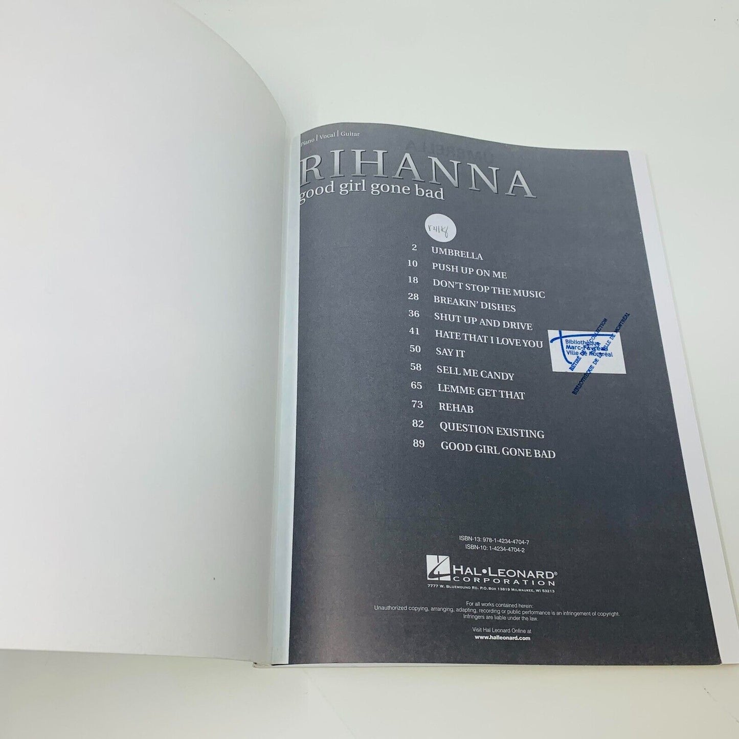 2008 Good Girl Gone Bad Rihanna Songbook Hal Leonard Piano Guitar Paperback
