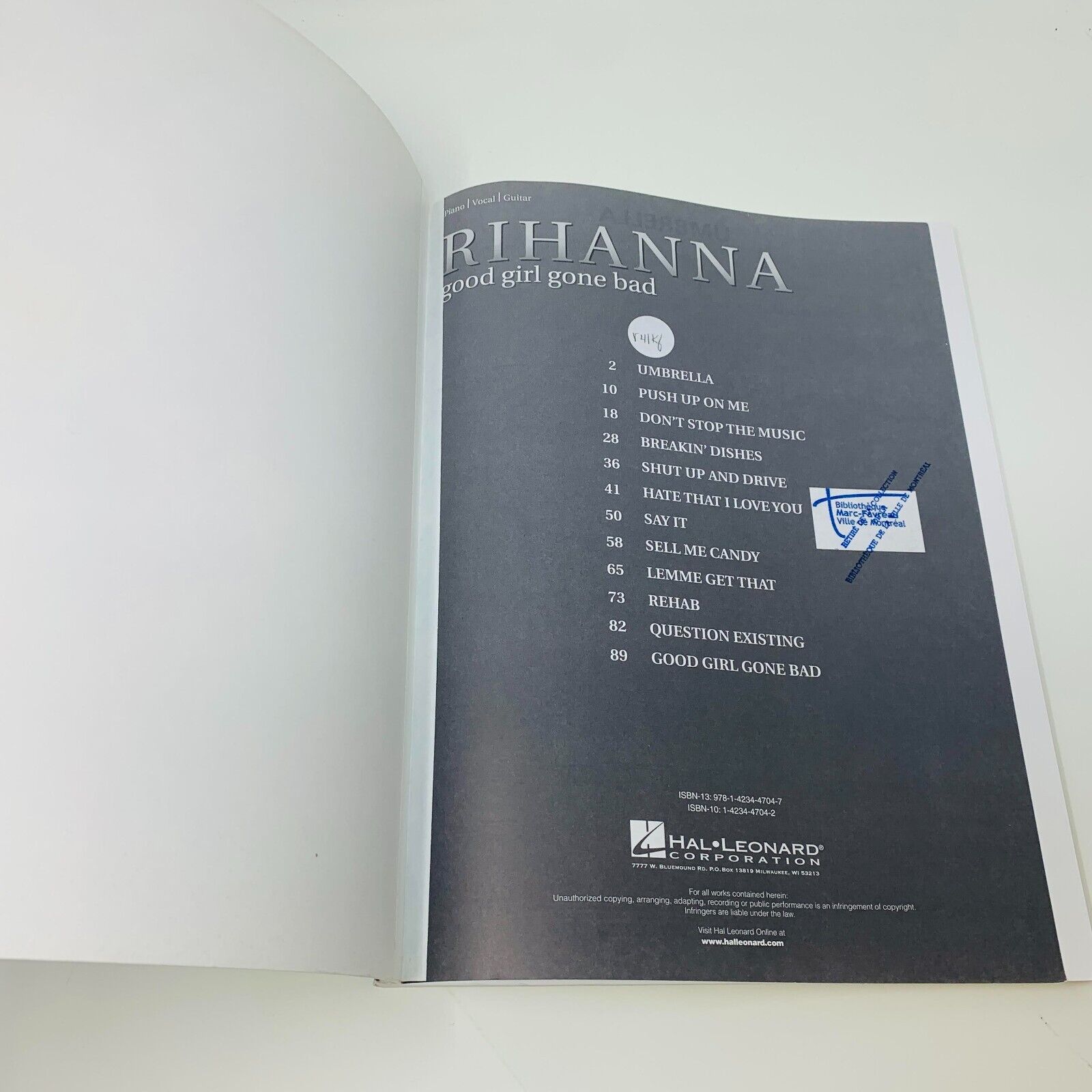 2008 Good Girl Gone Bad Rihanna Songbook Hal Leonard Piano Guitar Paperback
