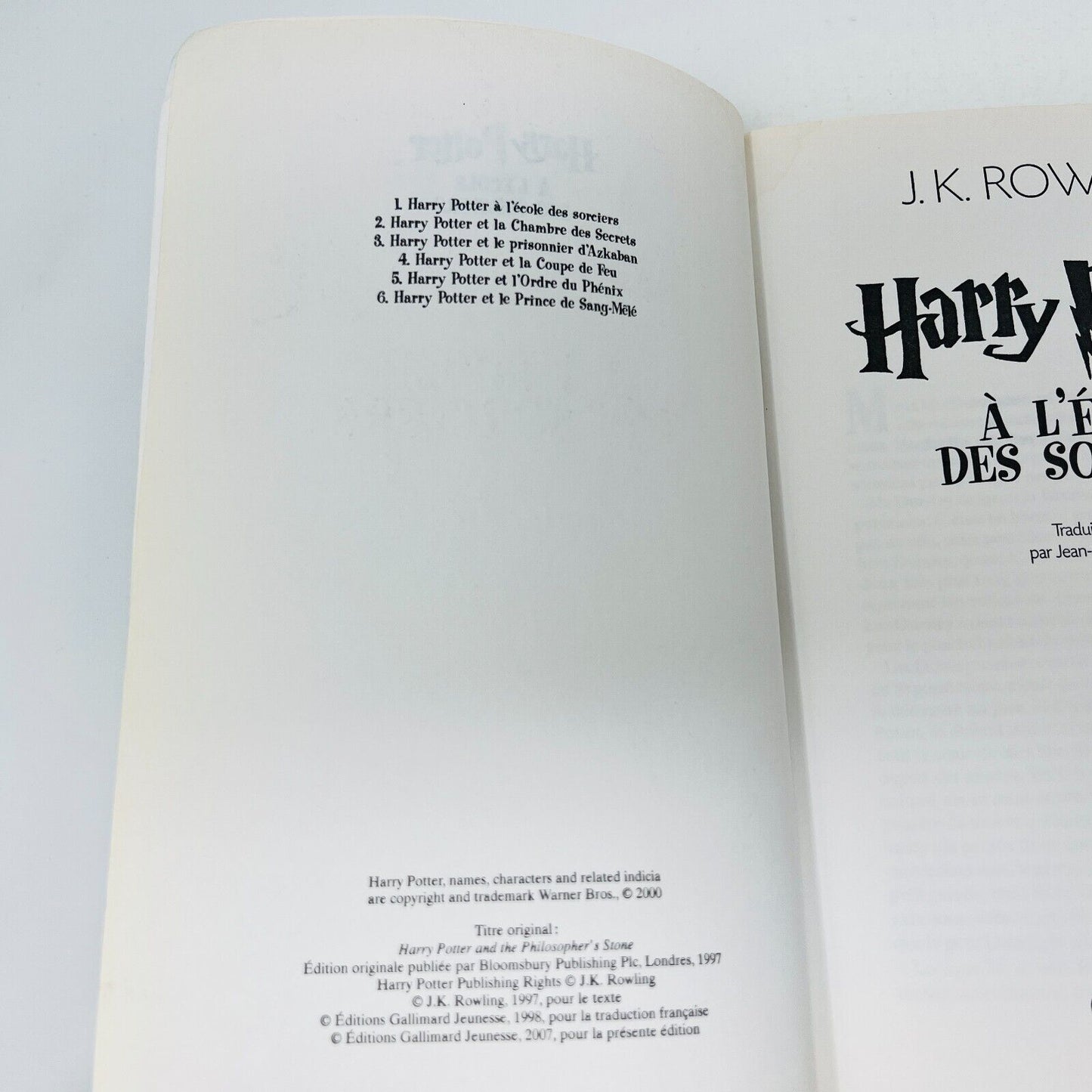 2007 Harry Potter à L'École des Sorciers Gallimard Grand Format Français Rowling