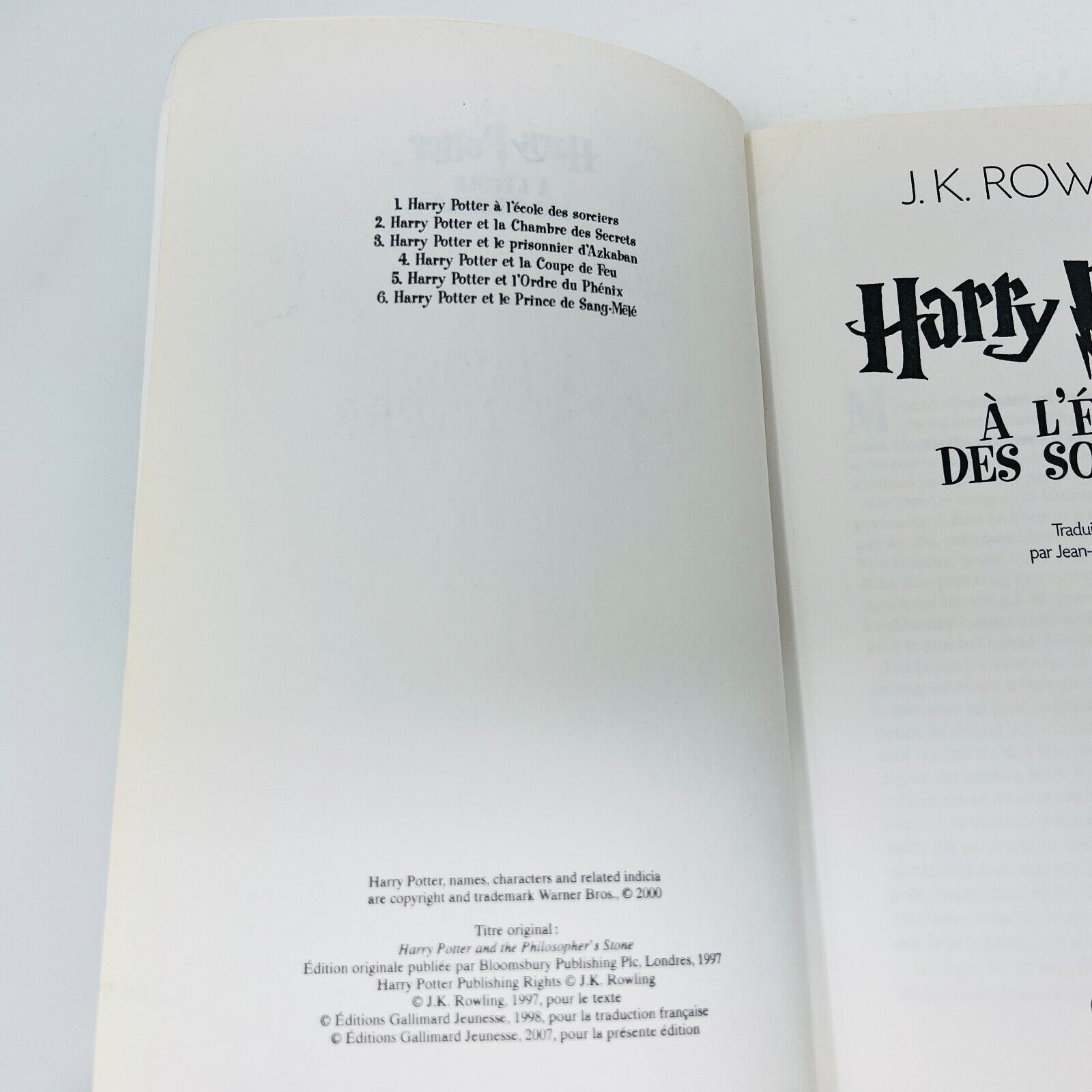 2007 Harry Potter à L'École des Sorciers Gallimard Grand Format Français Rowling