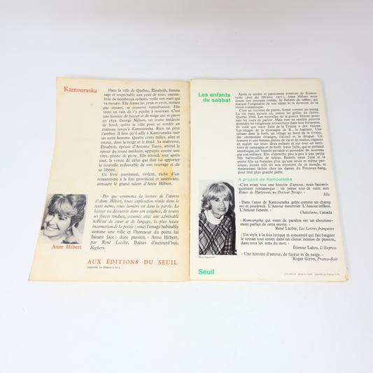 Anne Hébert Lot 2 Livres Kamouraska/Les Enfants du Sabbat Littérature Québécoise