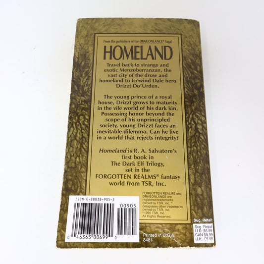 1990 Homeland Dark Elf Trilogy #1 by R. A. Salvatore Forgotten Realms Paperback