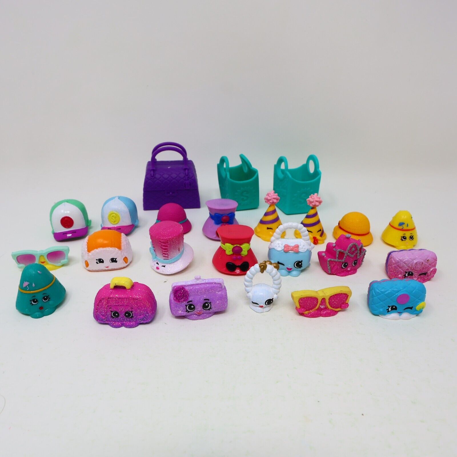 Lot of 21 Shopkins Figures Toys Mixed Sun Glasses Hat Hands Bag Baskets Moose
