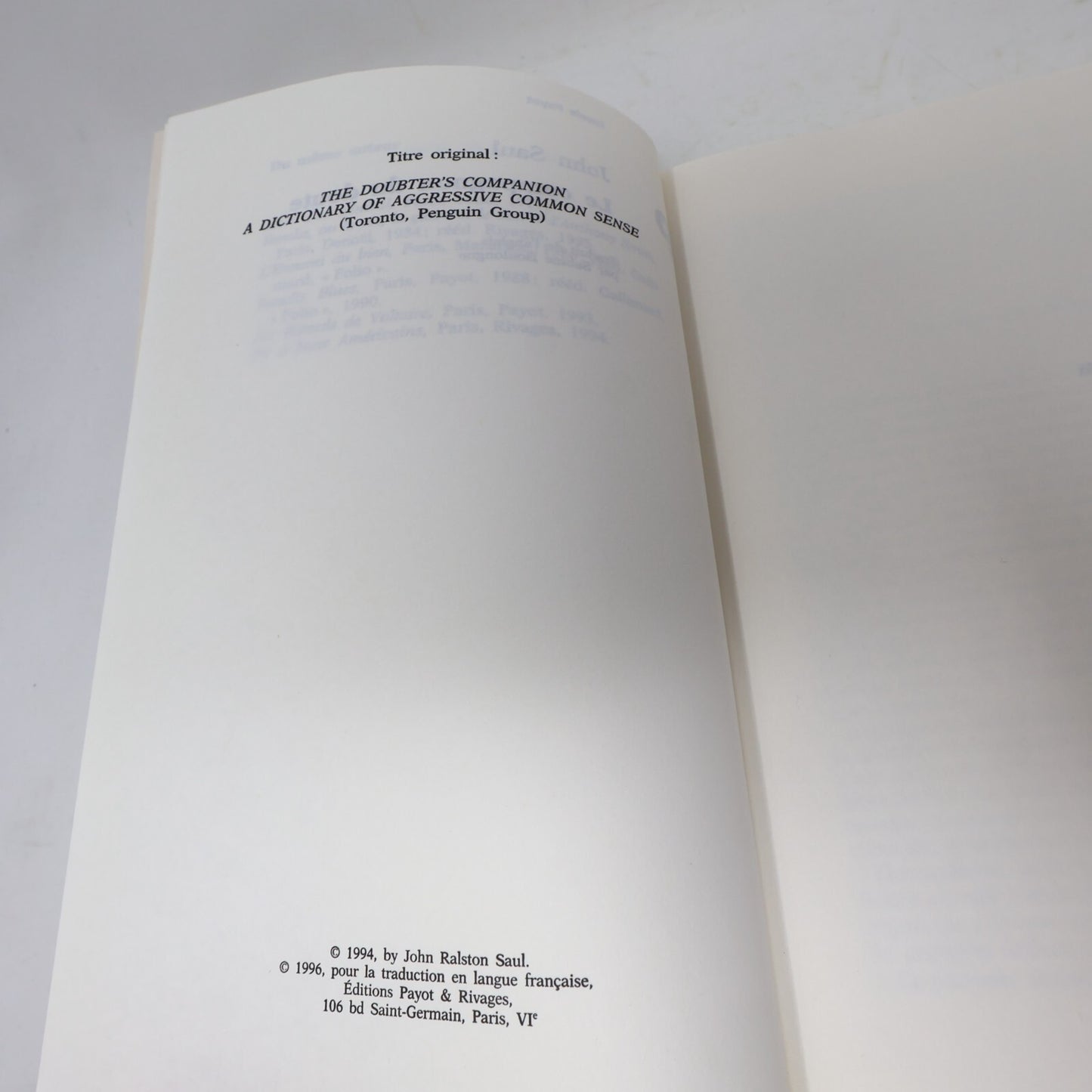 John Saul La Civilisation Inconsciente Le Compagnon du Doute Lot 2 Livres French
