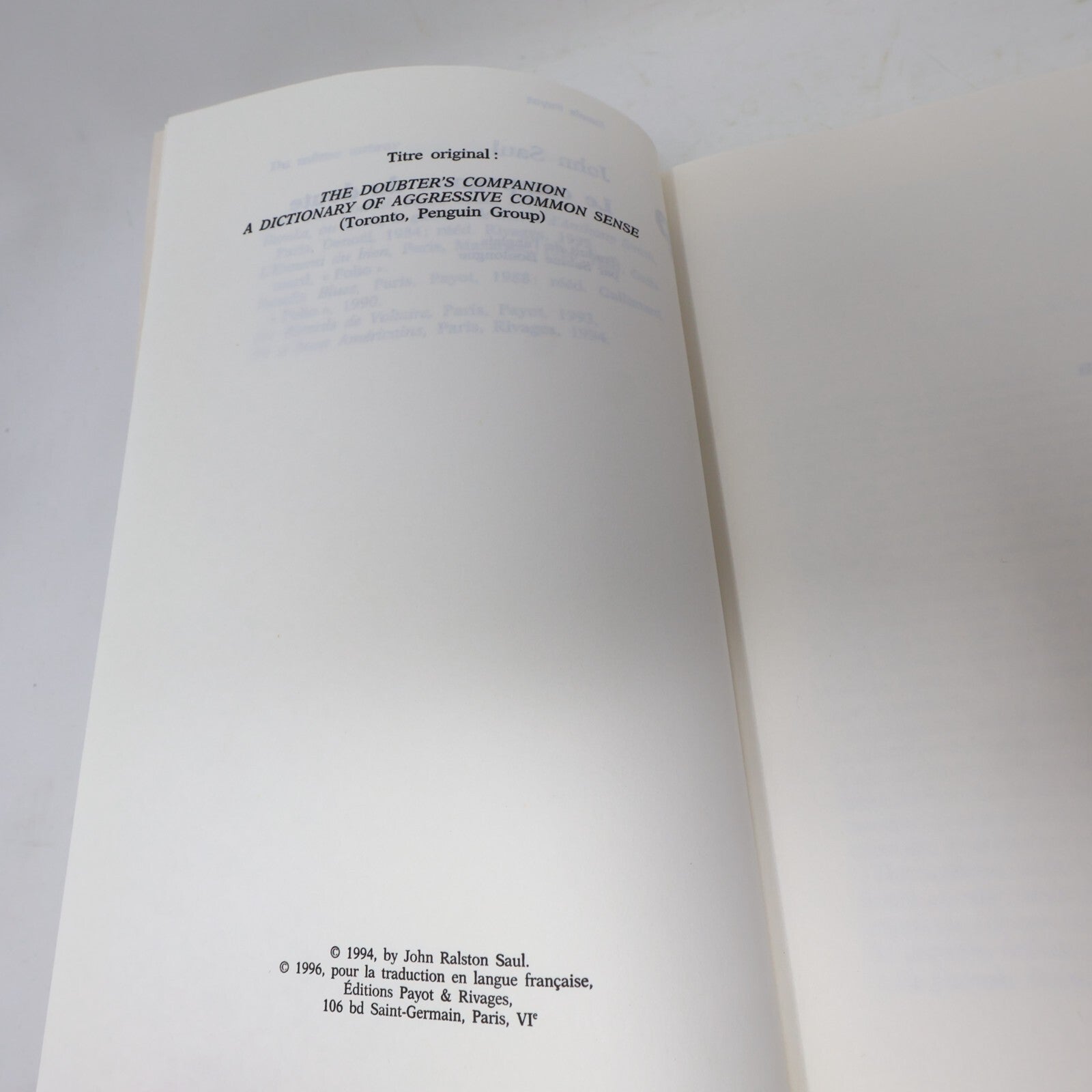 John Saul La Civilisation Inconsciente Le Compagnon du Doute Lot 2 Livres French