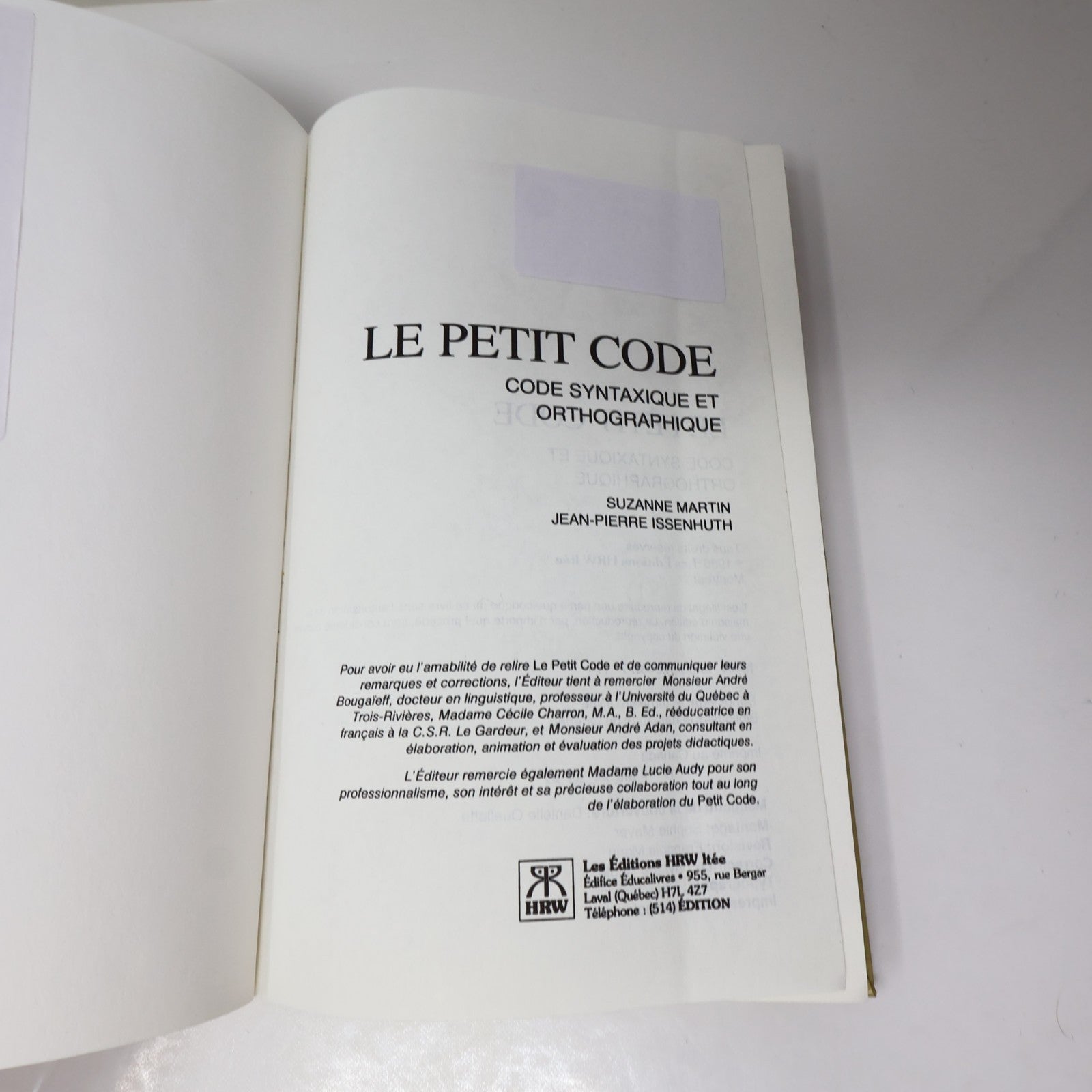 Le Petit Code Syntaxique et Orthographique Martin/Issenhuth 1986 HC Français 80s