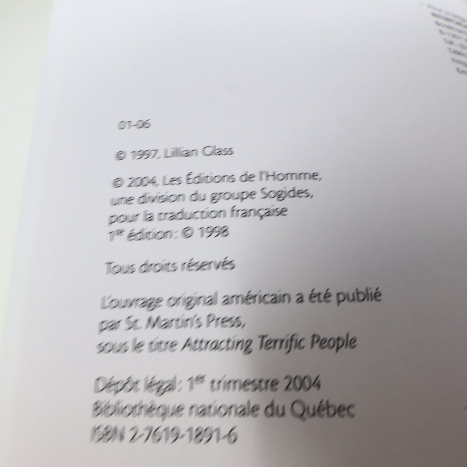 2004 Comment s'Entourer de Gens Extraordinaires de Lillian Glass Psychologie PB