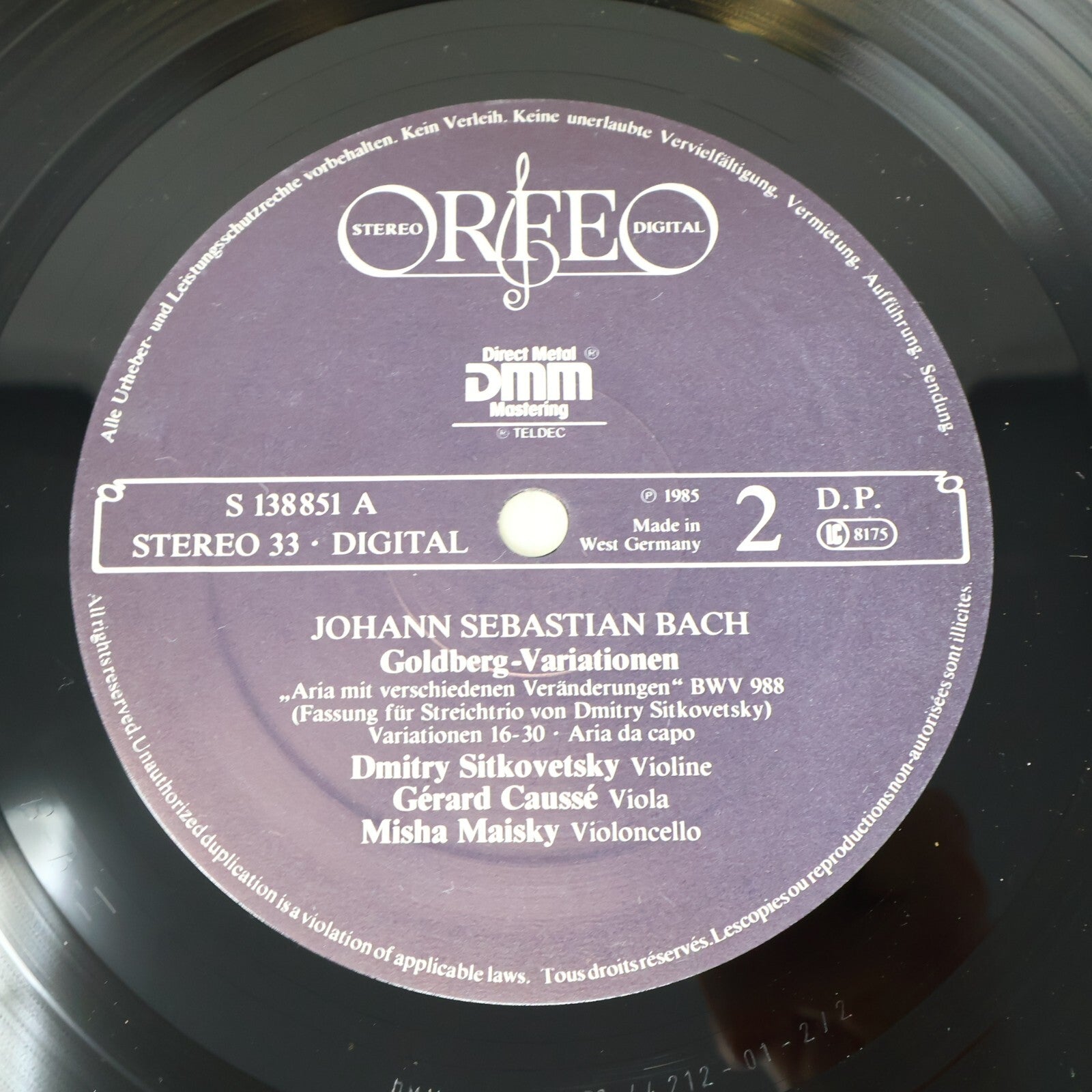 Bach Goldberg Variationen Sitkovetsky/Caussé/Maisky Orfeo Record Vinyl S 138 851