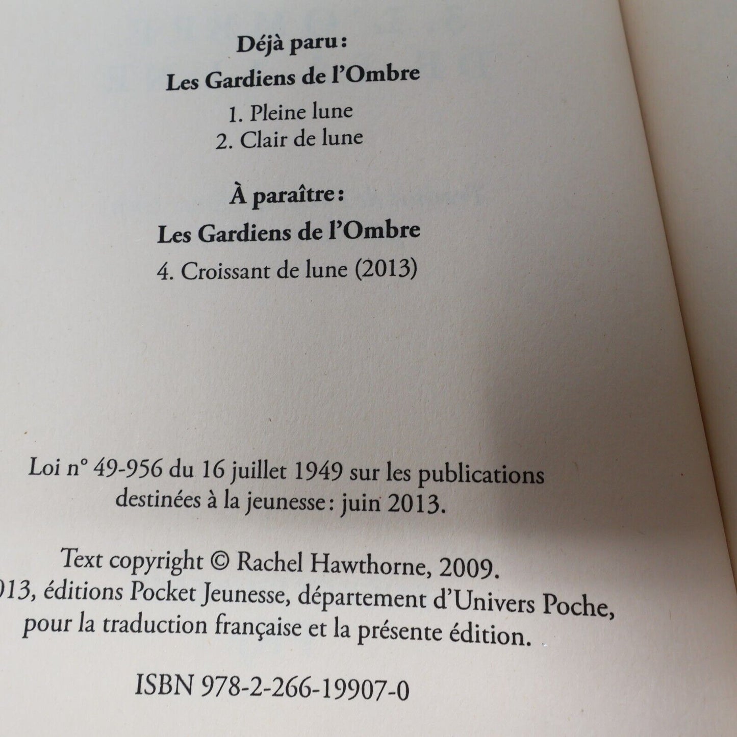 L'Ombre de la Lune Rachel Hawthorne Les Gardiens de l'Ombre #3 2013 Pocket Livre