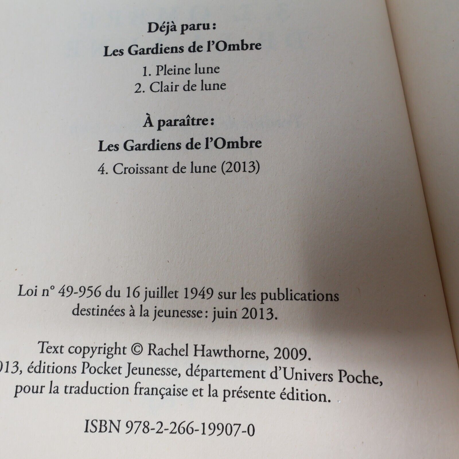 L'Ombre de la Lune Rachel Hawthorne Les Gardiens de l'Ombre #3 2013 Pocket Livre